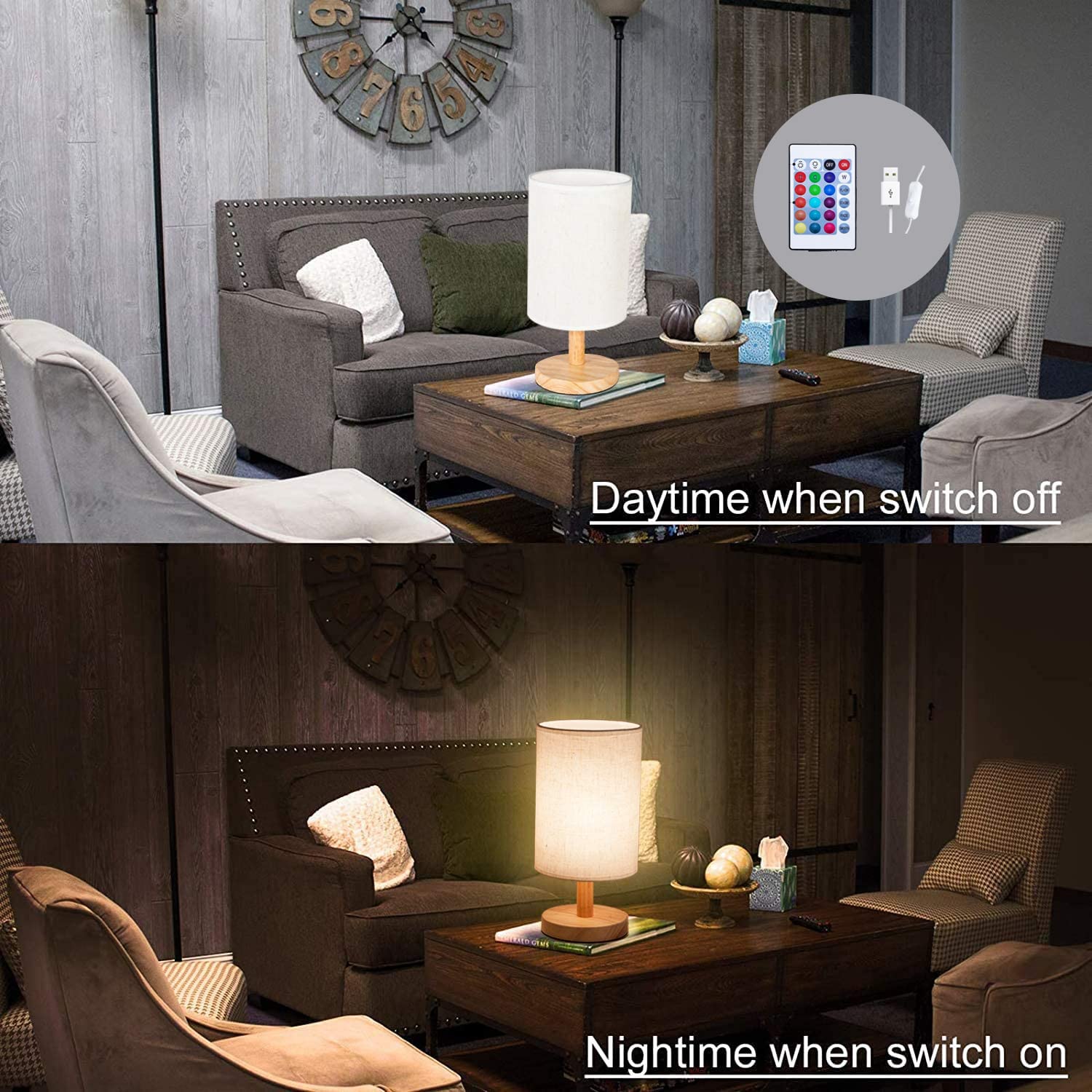 Minimalist Wooden Nightstand Lamp with Flaxen Fabric Shade - Cute Animal Design Bedside Table Light for Bedroom, Living Room & Office - Perfect for Reading, Decor & Creating Cozy Ambiance