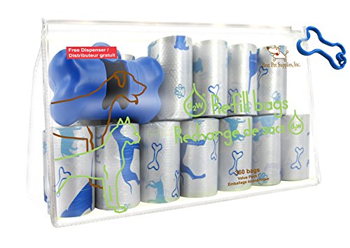 Best Pet Supplies, Inc. Scented Dog Waste Bags Refill Rolls with Free Dispenser - 360 Blue & Silver Poop Bags for Dogs | Perfect for Park Walks, Backyard Cleanup & Travel Use