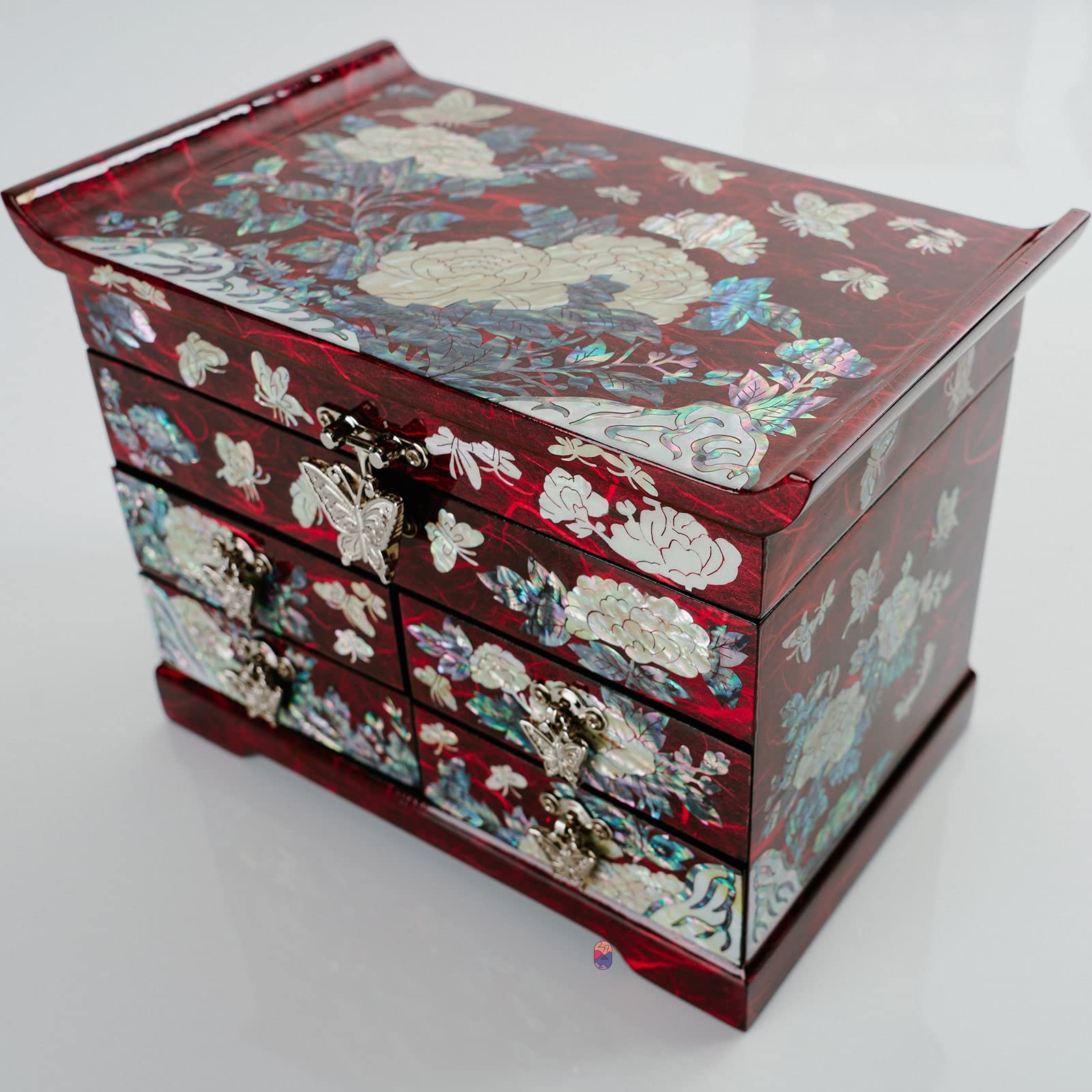 February Mountain Mother of Pearl Wooden Jewelry Organizer Box - Elegant Jewelry Storage for Women with Spacious Drawers, Perfect for Rings, Bracelets, Watches, Necklaces & Accessories | Great for Bedroom Vanity, Travel & Gift Giving