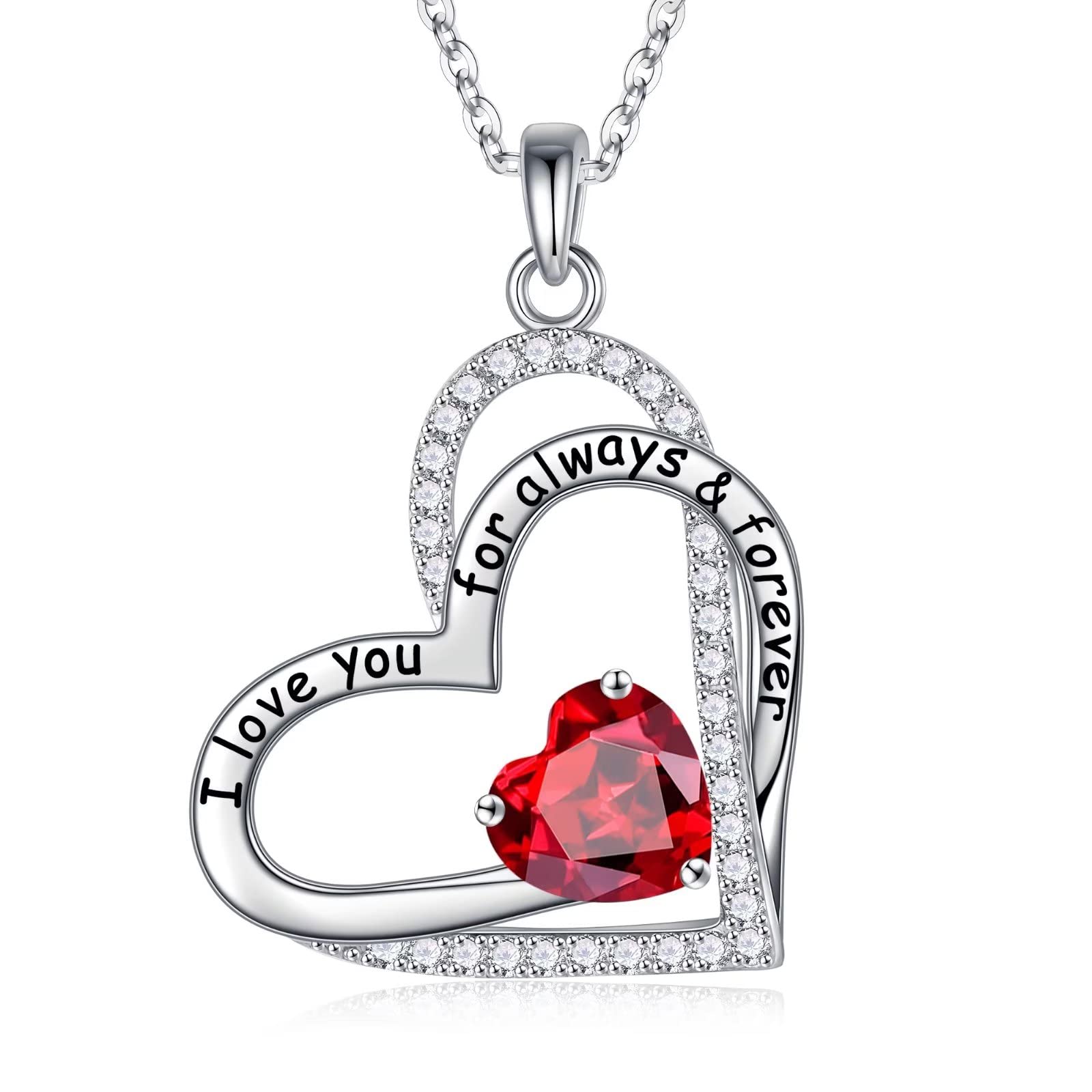Forever Love Heart Birthstone Necklace for Women - 925 Sterling Silver Personalized Jewelry, Anniversary, Valentine's Day, Mother's Day, Christmas & Birthday Gift for Her, Wife, Mom or Girlfriend | Elegant Everyday Wear & Special Occasion Present