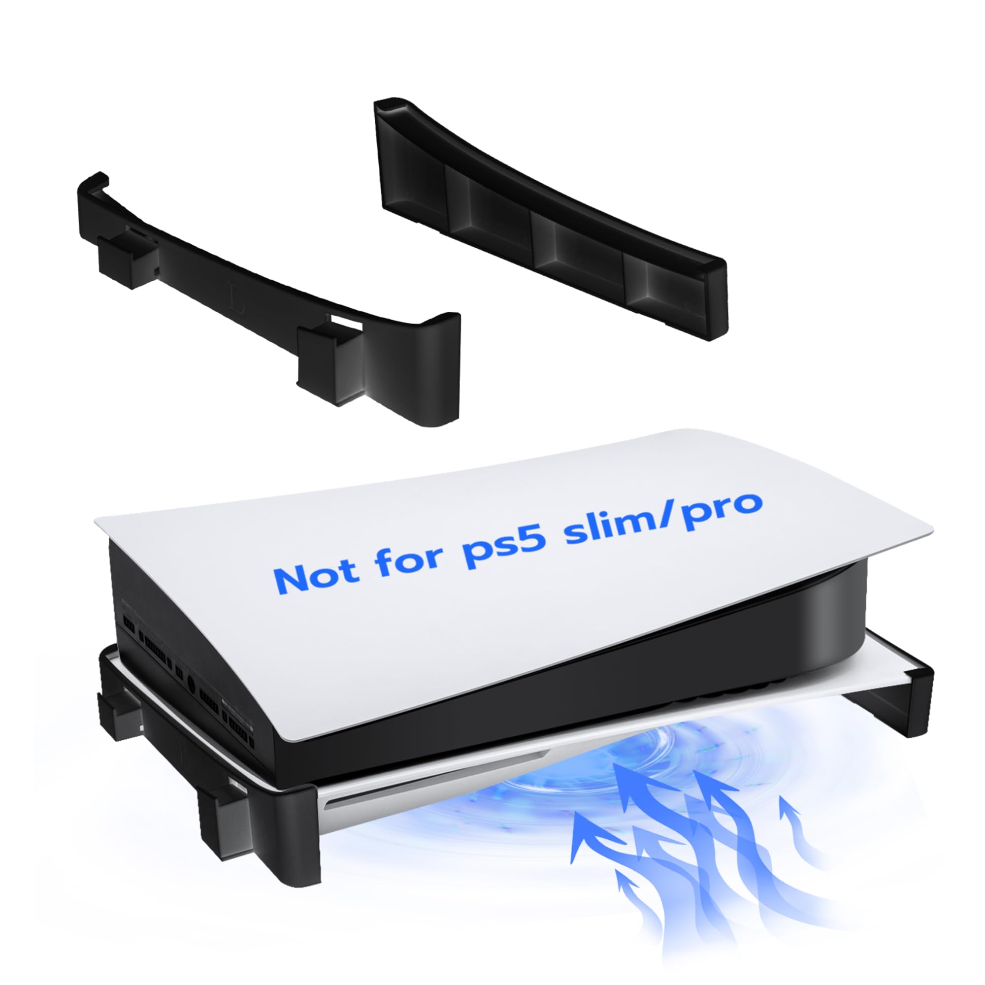 Wigearss PS5 Horizontal Stand for Digital Edition & UHD Consoles - Secure Cooling Base with Airflow Design, No-Tool ABS Stand (Black) - Perfect for Gaming Setup & Console Protection (Not Compatible with PS5 Slim/Pro)