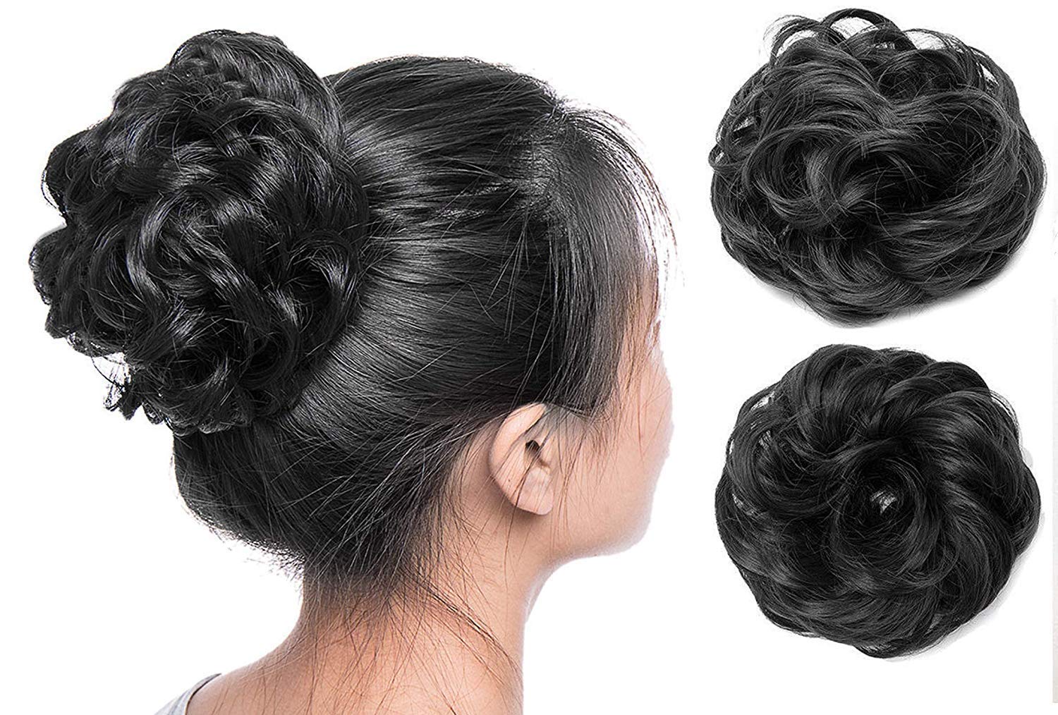 LTZ Hair Extensions for Women - 2 Pack Messy Bun Hair Extension in Natural Black | Clip-In Ponytail & Updo Styling for Everyday Wear, Parties & Special Occasions