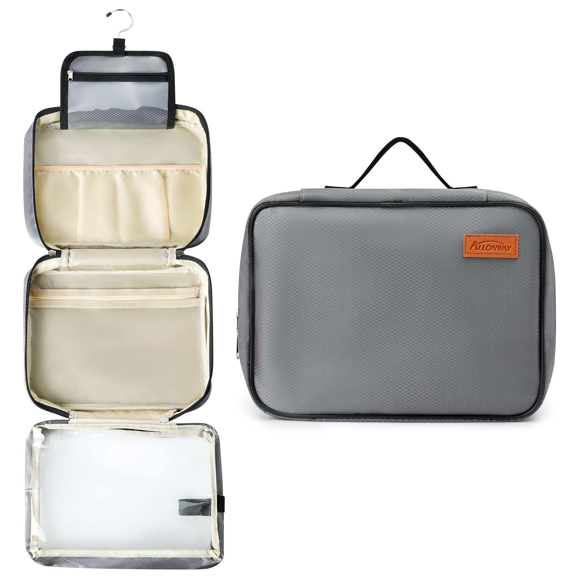 ALLONWAY Waterproof Travel Toiletry Bag for Men & Women - Hanging Wash Bag with Detachable Clear Pouch, Large Makeup Organizer for Business Trips, Gym, Vacation & Camping (Ideal for Air Travel, Beach Getaways & Daily Essentials Storage)