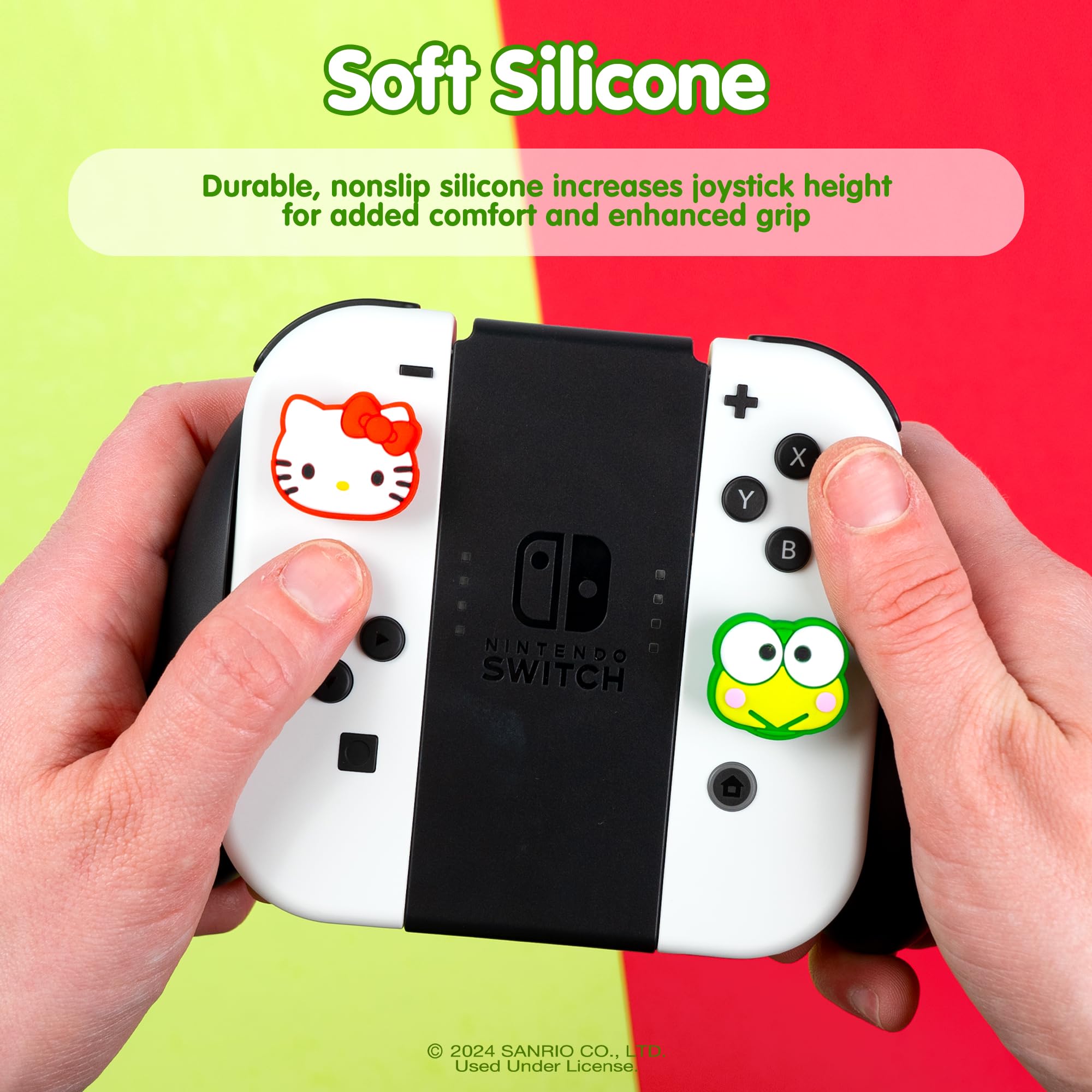 Hamee Hello Kitty & Friends Silicone Thumb Grips for Nintendo Switch OLED/Switch Lite - Soft Anti-Slip Joystick Cover Caps (Hello Kitty & Keroppi) - Perfect for Gaming Comfort & Controller Protection