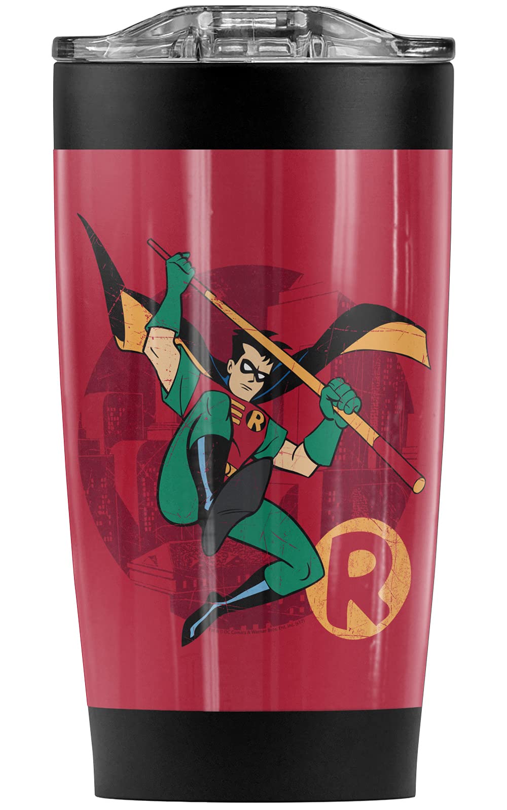 Batman Animated Series Robin Stainless Steel Tumbler 20oz - Vacuum Insulated Coffee Travel Mug with Leakproof Lid - Keeps Hot & Cold Beverages for Hours - Perfect for Office, Gym, Commuting & Outdoor Adventures