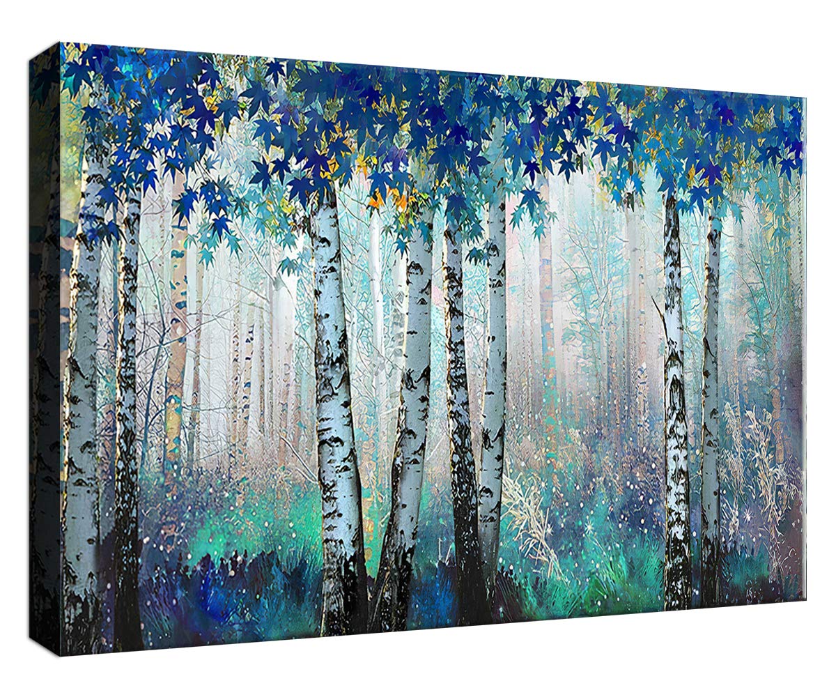 Large White Birch Forest Canvas Art - Blue Green Tree Wall Decor for Bedroom & Living Room