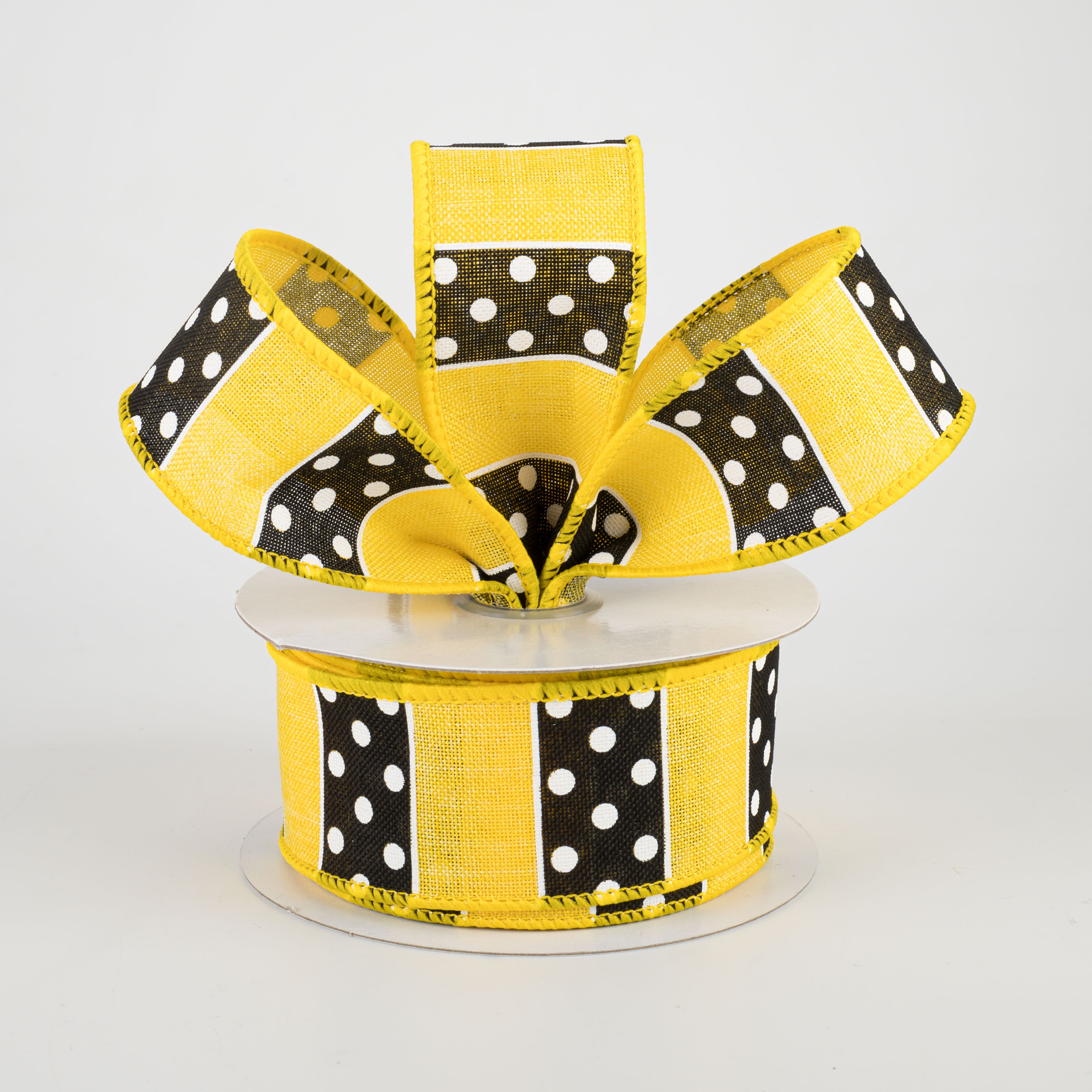 1.5 Inch Wide Polka Dot Stripes Ribbon - Sun Yellow (10 Yards) for Gift Wrapping, DIY Crafts, Party Decorations & Scrapbooking