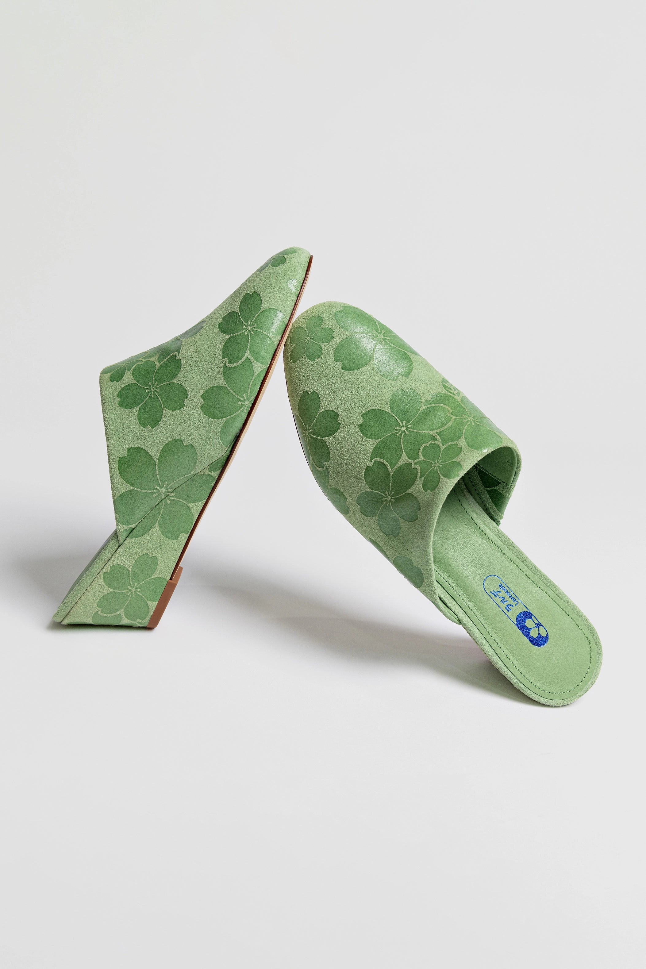 Venice Wedge Sandals in Pistachio & Sakura Print - Women's Suede Comfort Wedges for Spring & Summer Outfits | Perfect for Beach, Vacation, and Casual Wear