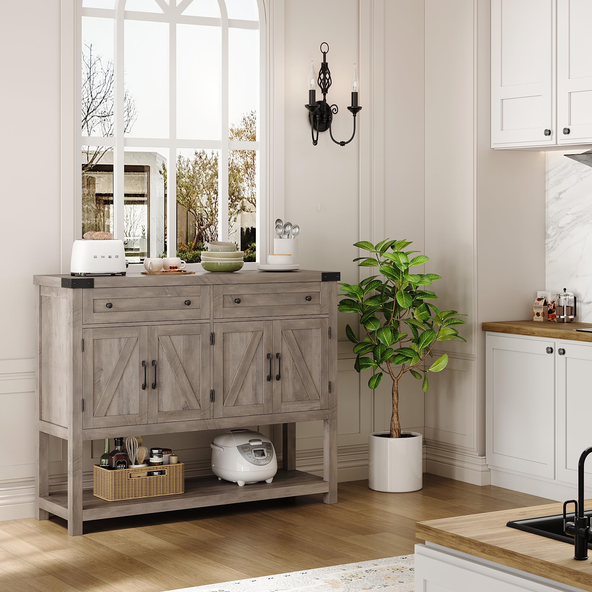 Modern Farmhouse Buffet Sideboard Cabinet - 47.2