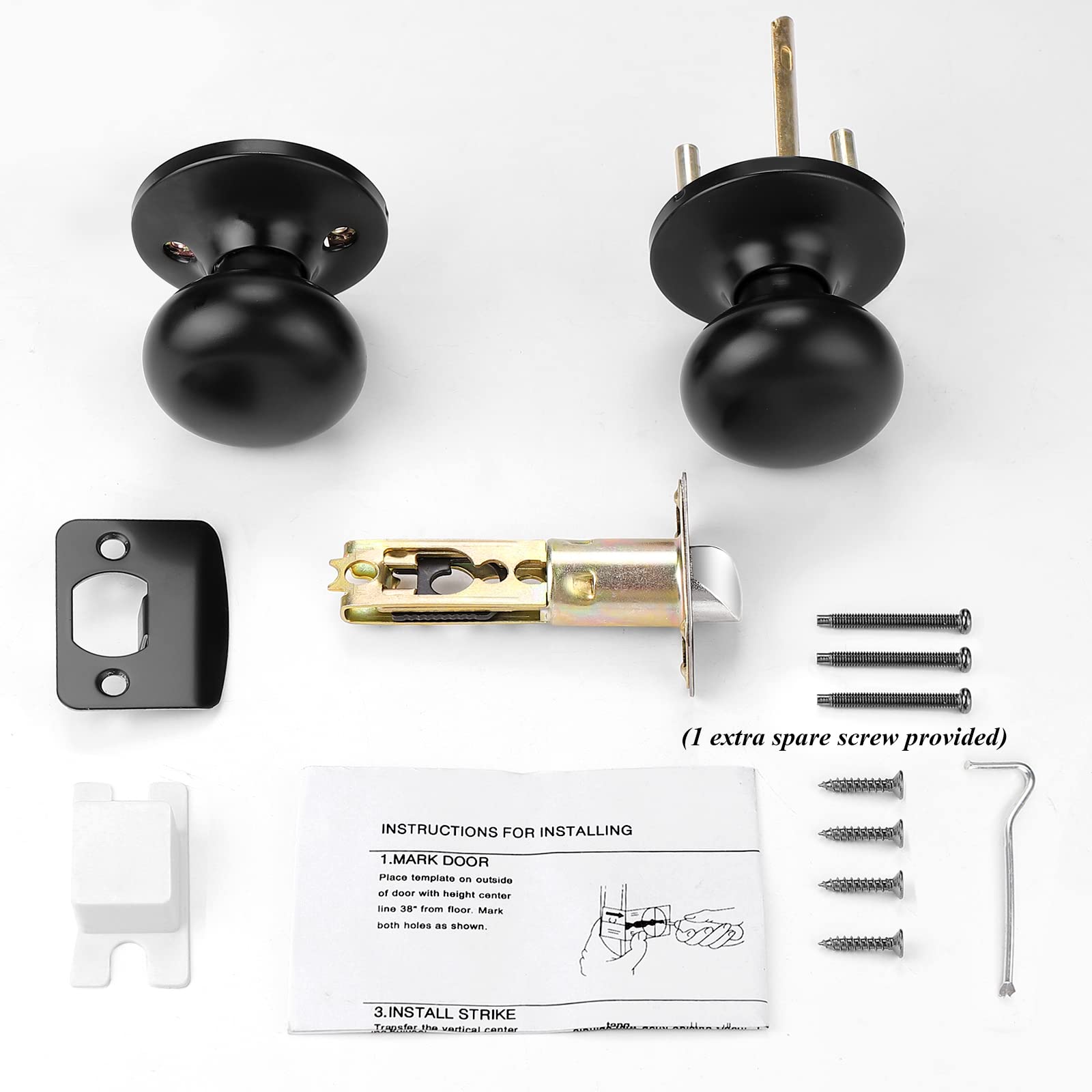 Probrico 10-Pack Matte Black Interior Door Knobs - Passage Door Handles for Closet & Hallway | Universal Design for Bedroom, Bathroom & Office Doors