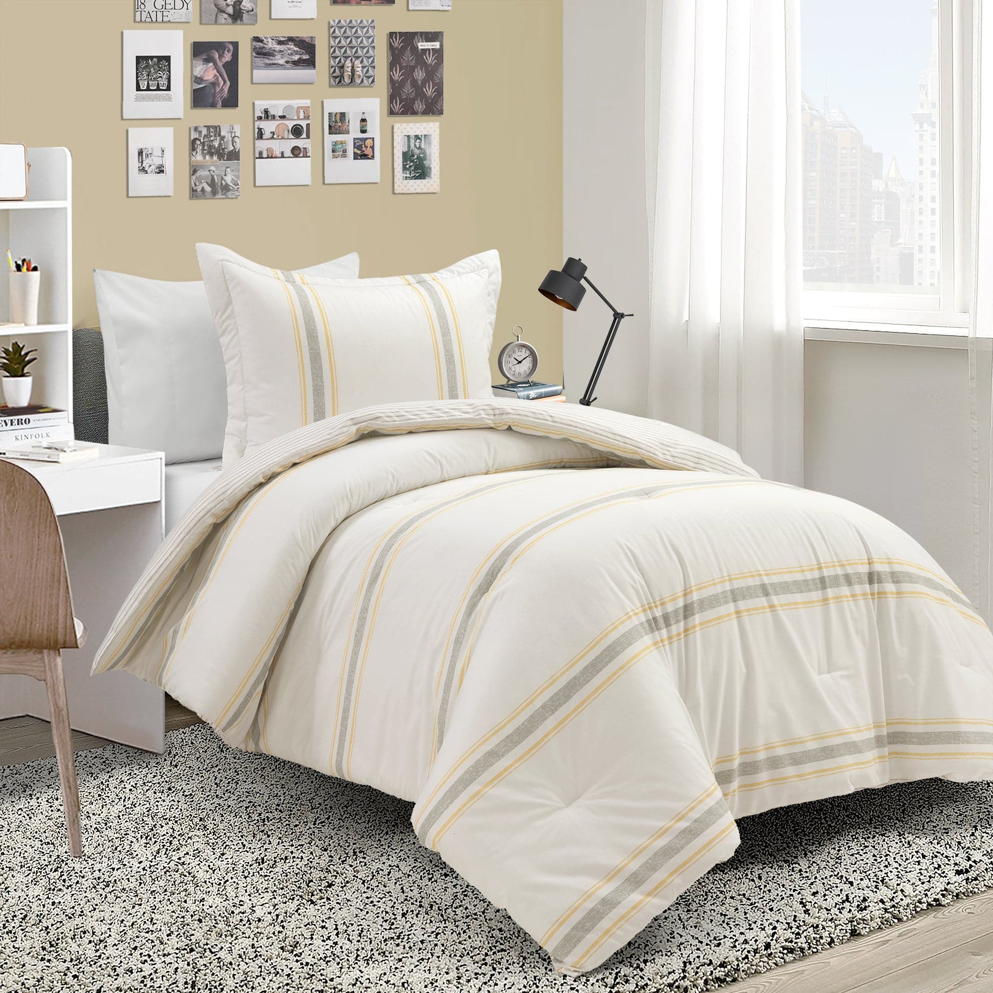 Farmhouse Stripe Reversible Comforter Set - Queen Size, Soft Breathable Cotton Bedding - Perfect for Cozy Bedroom Decor & Guest Room Styling