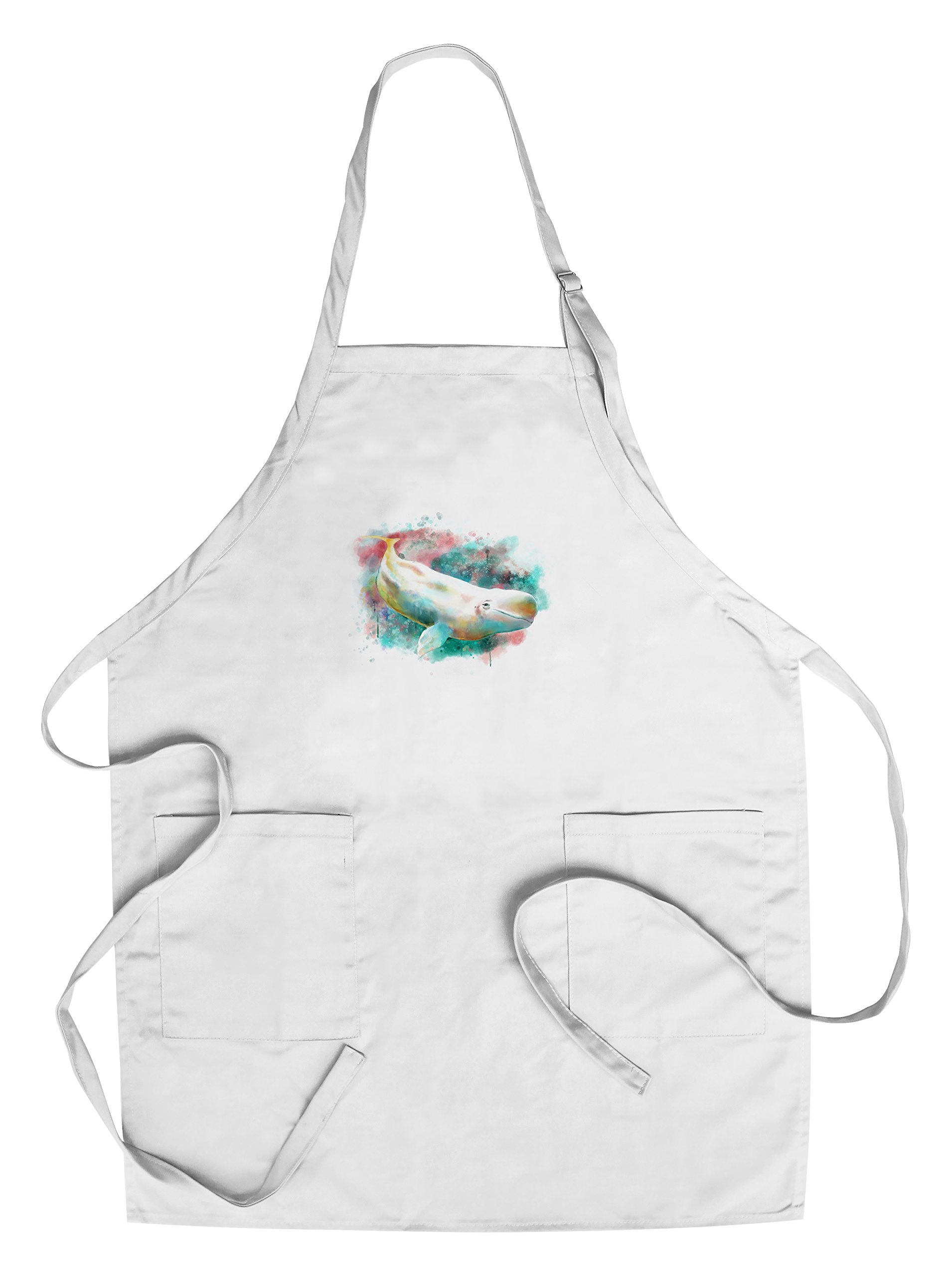 Beluga Whale Watercolor Cotton Canvas Apron - Unisex Kitchen Cooking Baking Grilling Apron with Pockets - Perfect for Chefs, BBQ Enthusiasts & Home Cooks