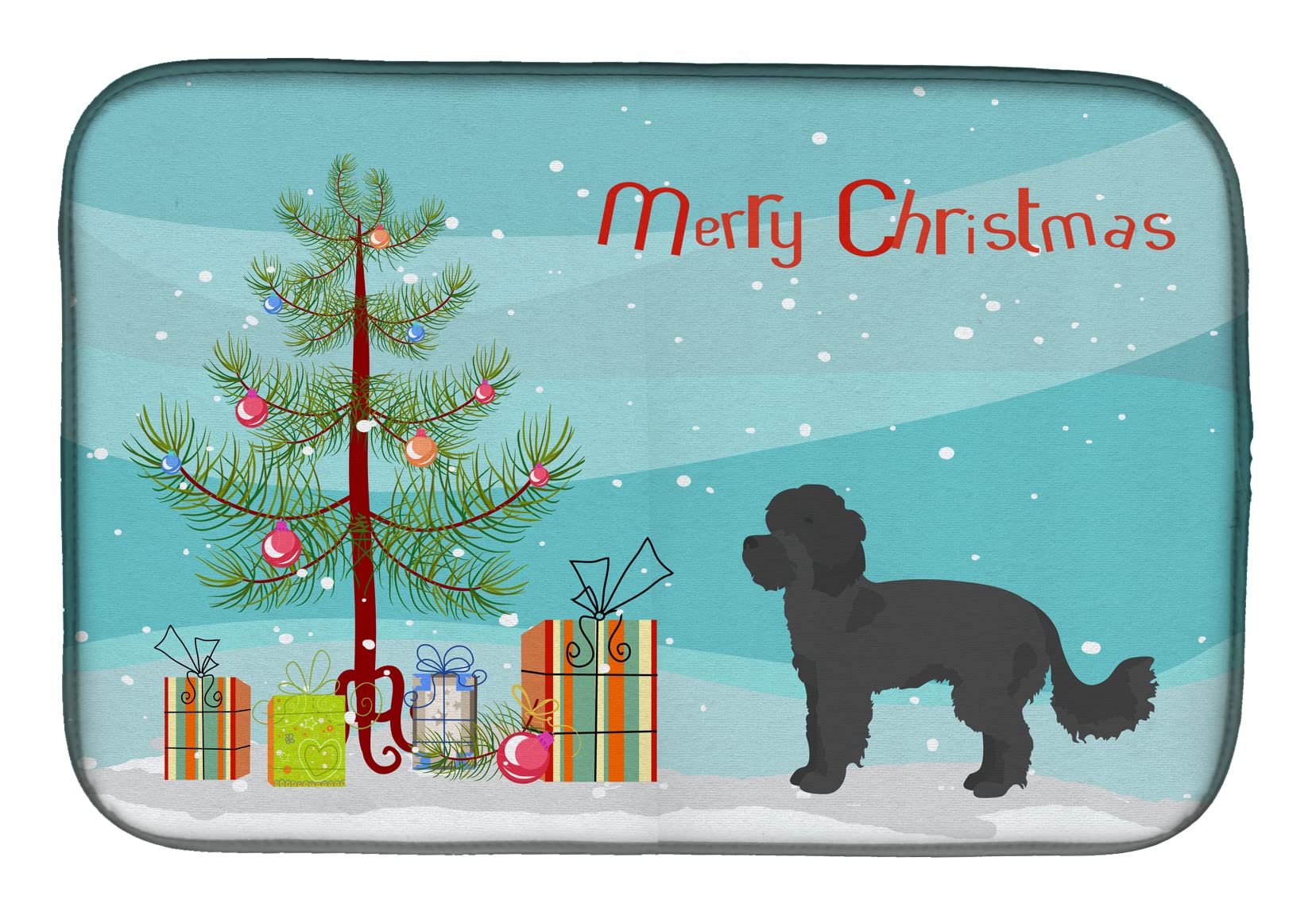Black Maltipoo Christmas Dish Drying Mat - Absorbent Kitchen Counter Pad for Holiday Decor