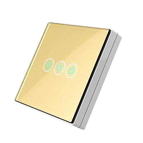 Calvas Carprie 3-Wall Switch - Wireless Smart Home Remote Control with Capacitive Touch (Gold) - Perfect for Modern Glass Panels & Home Automation Systems
