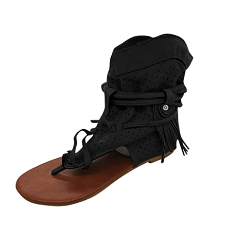 Women's Retro Summer Casual Sandals with Hollow Design, Flat Heel & Tassel Toe - Fashionable Comfort for Beach, Vacation & Everyday Wear