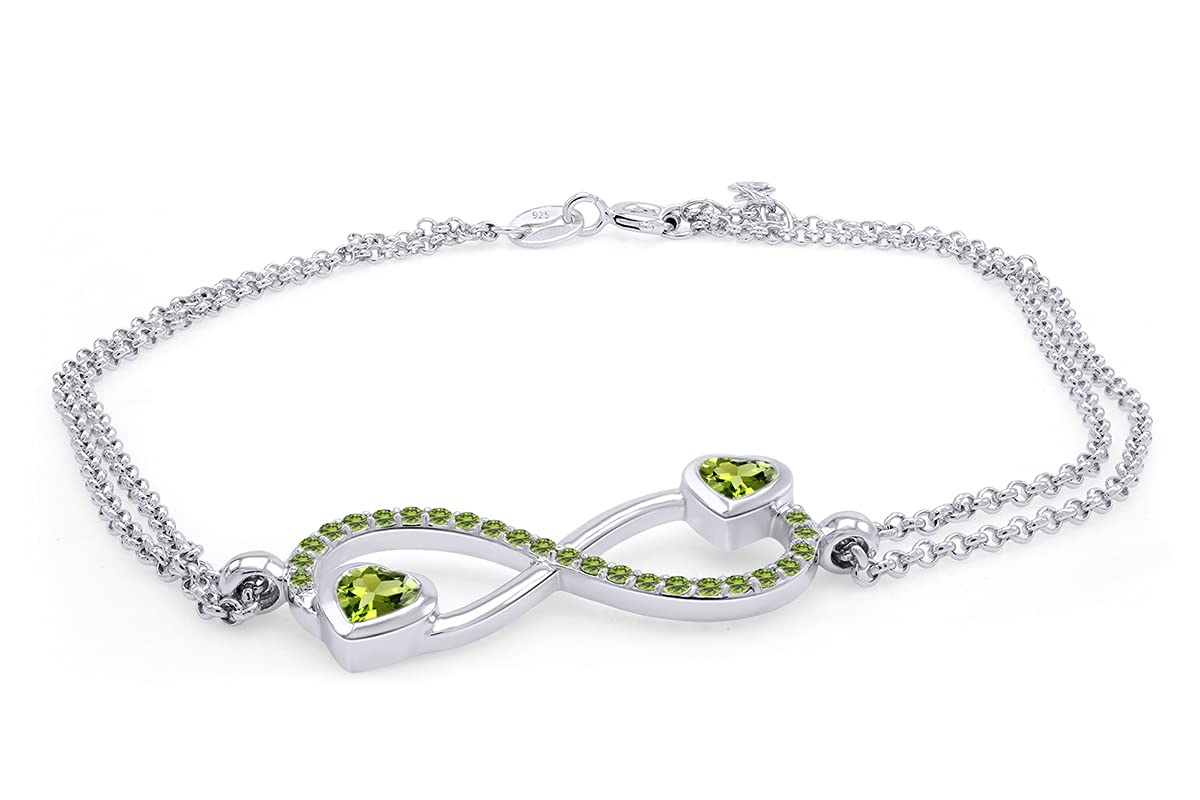 AFFY Simulated Gemstone Infinity Heart Bracelet - 14k White Gold Over Sterling Silver - Elegant Jewelry for Women, Perfect for Valentine's Day, Anniversary & Romantic Gifts