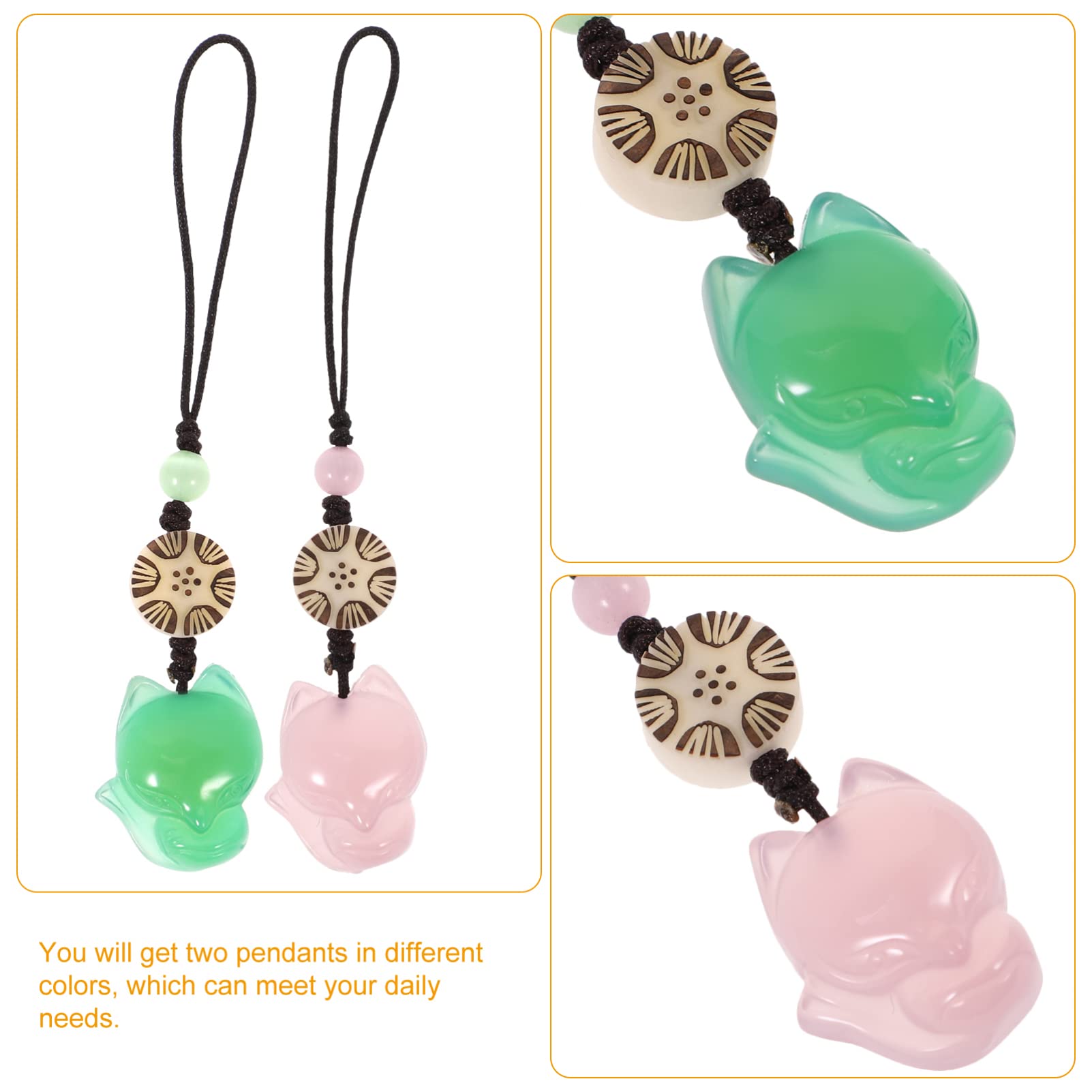 Little Fox Phone Strap Pendant - Agate Jade Phone Charm & Keychain Accessory (2PCS, Green & Pink) | Cute Gift for Friends, Phone Bag Decoration | Perfect for Daily Use, Travel & Fashion Accessories