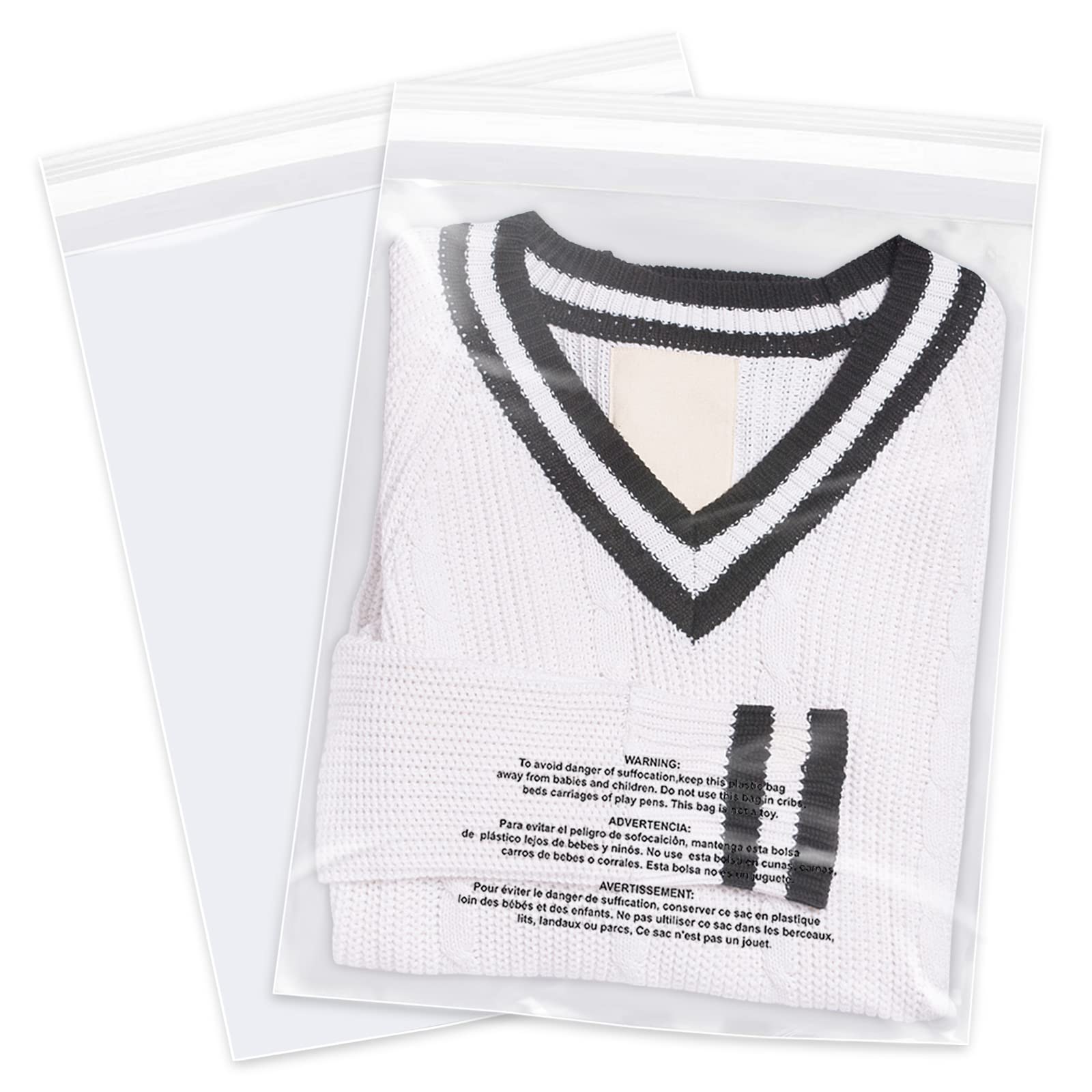 13x15 Inch 1000 Pack Clear Resealable Poly Bags with Suffocation Warning - Perfect for Clothing, Shirts, FBA Packaging & Shipping | Self Seal Adhesive for Secure Storage