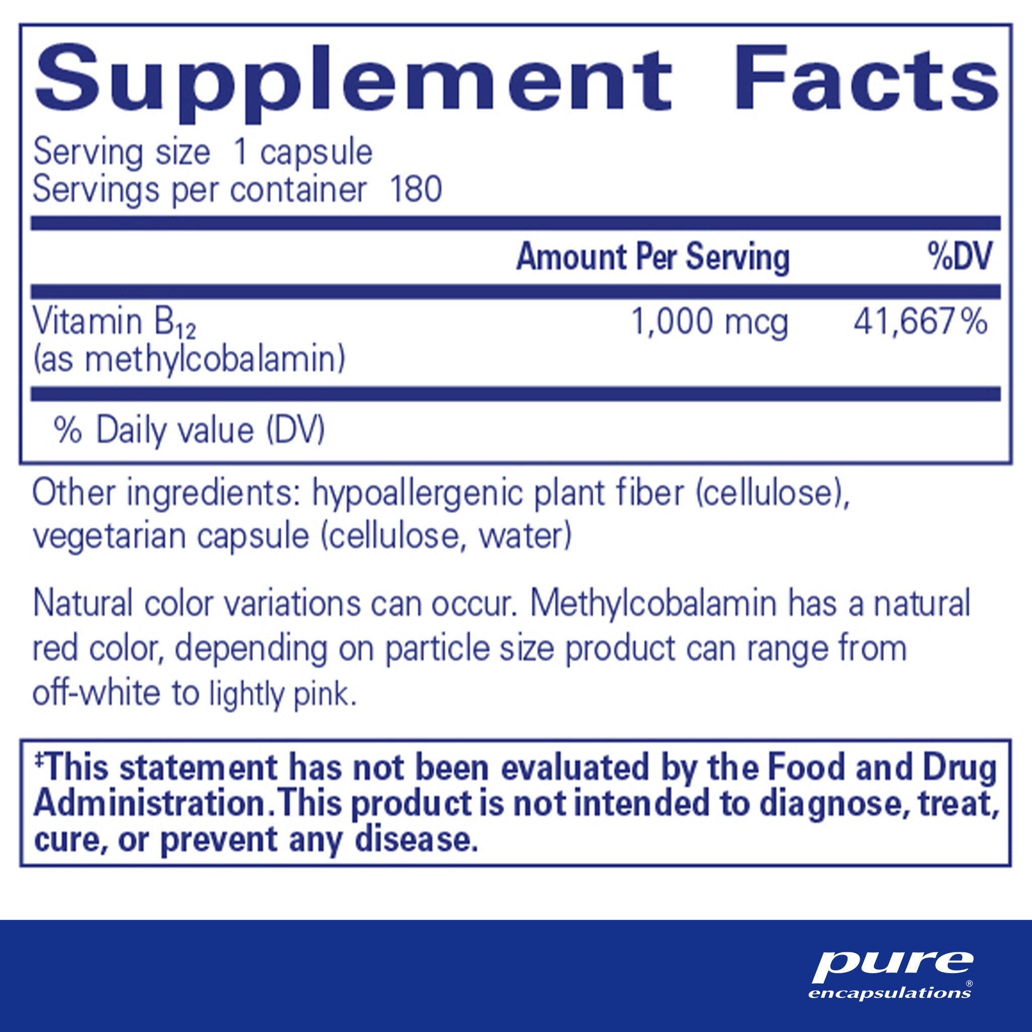 Pure Encapsulations Methylcobalamin 1,000 mcg Vitamin B12 Supplement - Supports Energy, Nerve & Brain Health - Ideal for Vegan & Vegetarian Diets