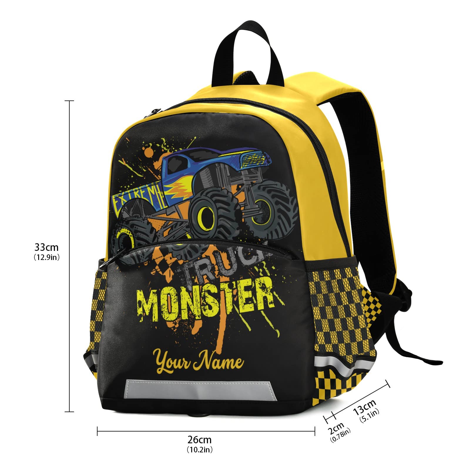 Personalized Monster Truck Backpack for Boys - 13 Inch Durable Kids School Backpack for Toddlers | Perfect for School, Travel & Outdoor Adventures