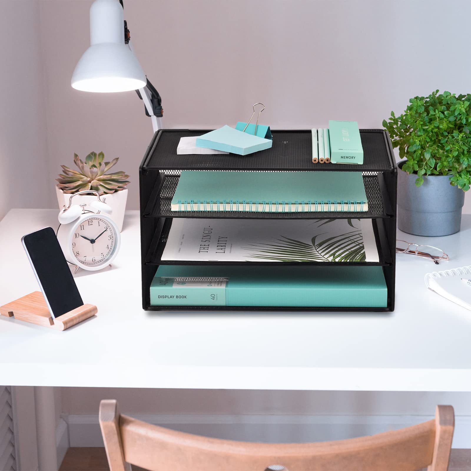 EASEPRES 3-Tier Mesh Paper Organizer Tray - Black Desk File Organizer & Letter Sorter for Home Office - Perfect for Bills, Mail, Documents and Office Supplies Storage