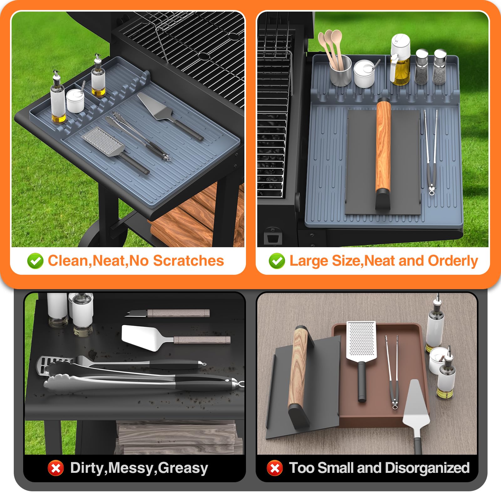 Non-Slip Silicone Griddle Mat for Blackstone - Heat-Resistant Grill Accessories with Drip Pad & Spatula Holder - Perfect for Outdoor Cooking, Camping & Backyard BBQs (Grey)