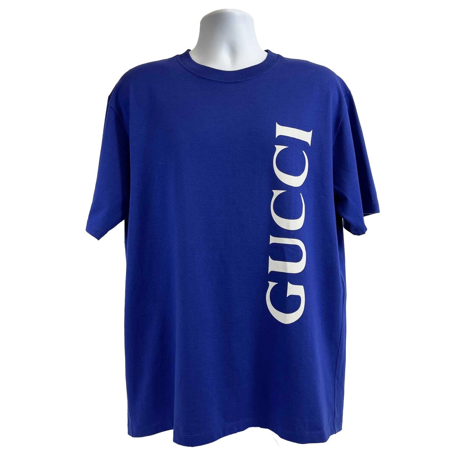 Gucci Men's Logo Print T-Shirt - Blue & Purple - Size L - Casual & Streetwear Fashion for Everyday Wear