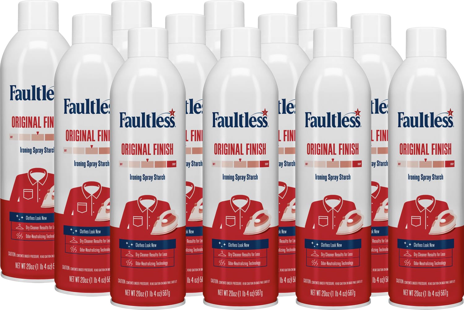 Faultless Original Hold Ironing Starch Spray - 20oz (12 Pack) for Smooth Iron Glide on Clothes & Fabric | No Residue, Even Spray | Perfect for Dress Shirts, Linens & Professional Garments