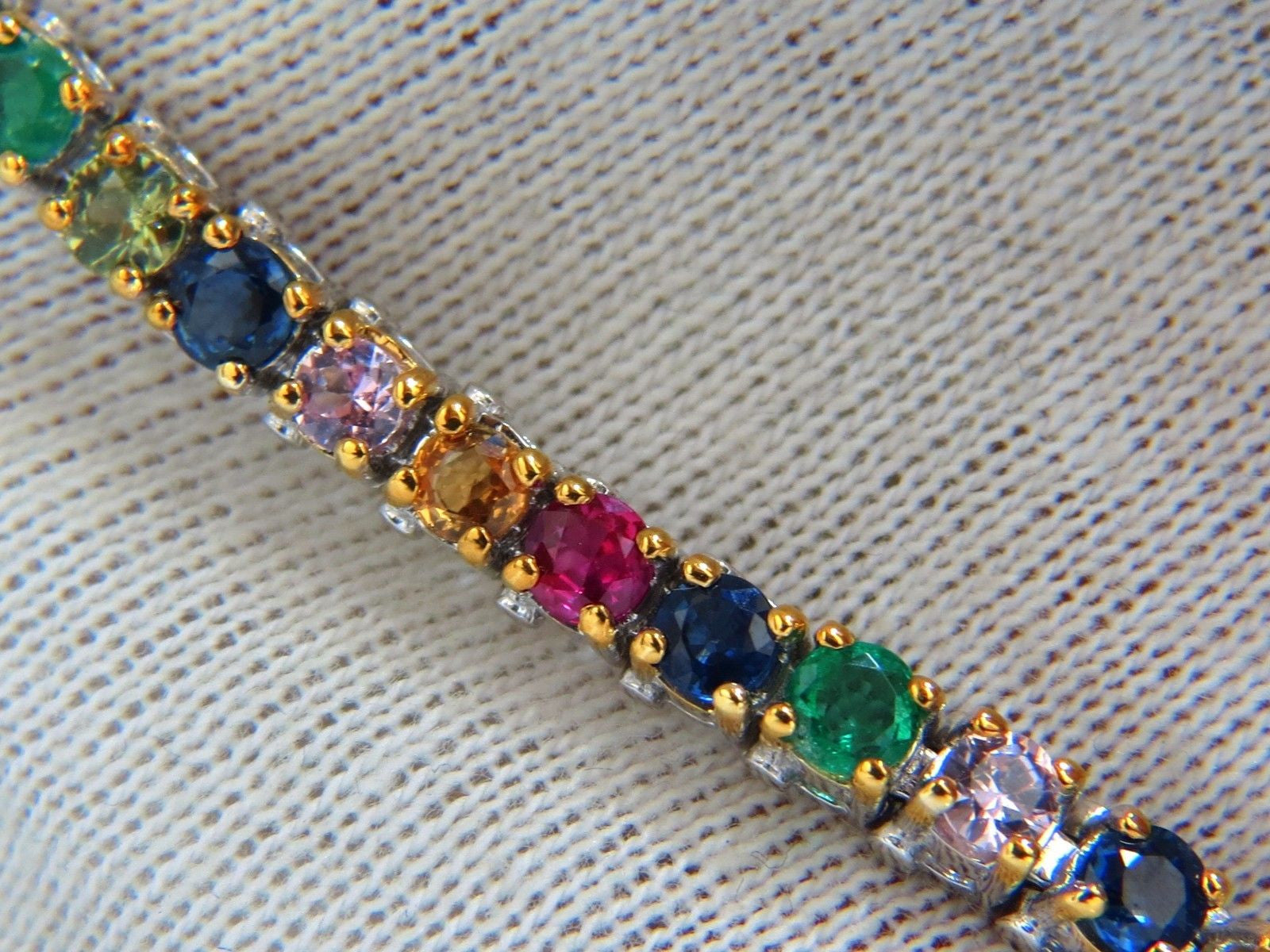 7.50ct Natural Ruby, Emerald & Sapphire Diamond Tennis Bracelet in 14K Gold - Elegant Jewelry for Women, Perfect for Weddings, Parties & Special Occasions