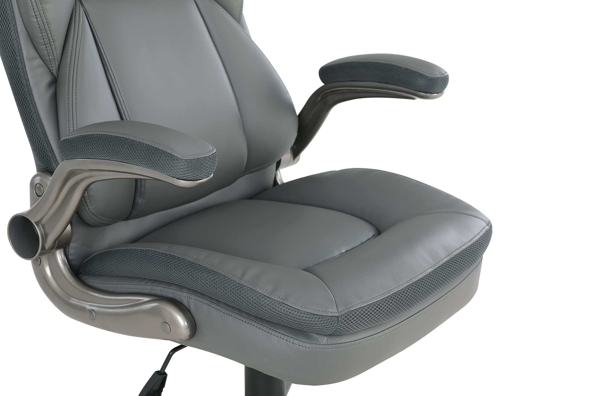 Office Star ECH Series Executive Bonded Leather Office Chair with Lumbar Support & Adjustable Arms - Charcoal with Titanium Base - Ergonomic Desk Chair for Home Office & Workspace