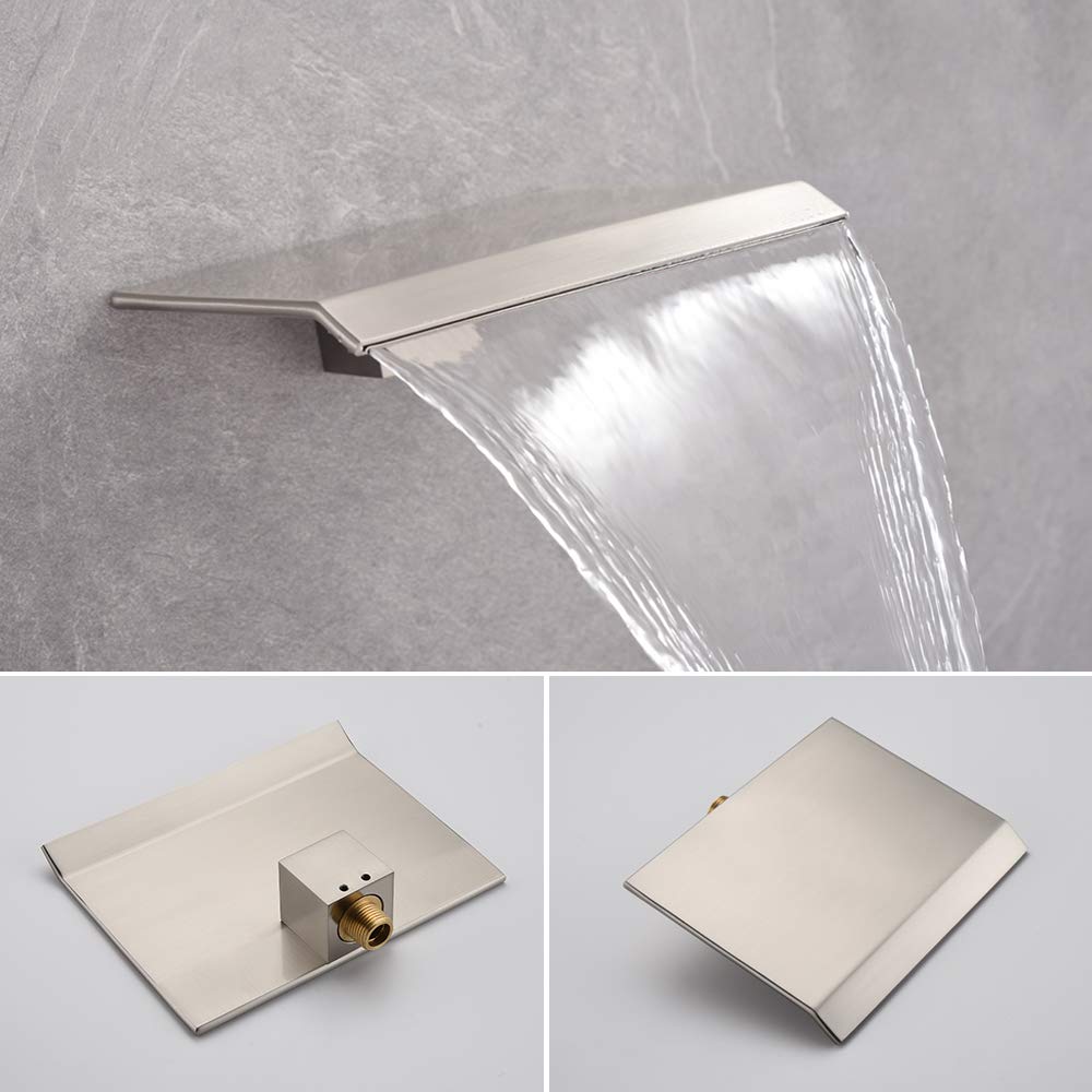 IRIBER 3-Function Square Shower System - 12 Inch Rain Shower Head & Handheld with Waterfall Tub Spout, Brushed Nickel Finish | Perfect for Modern Bathroom Renovations & Spa-Like Shower Experience