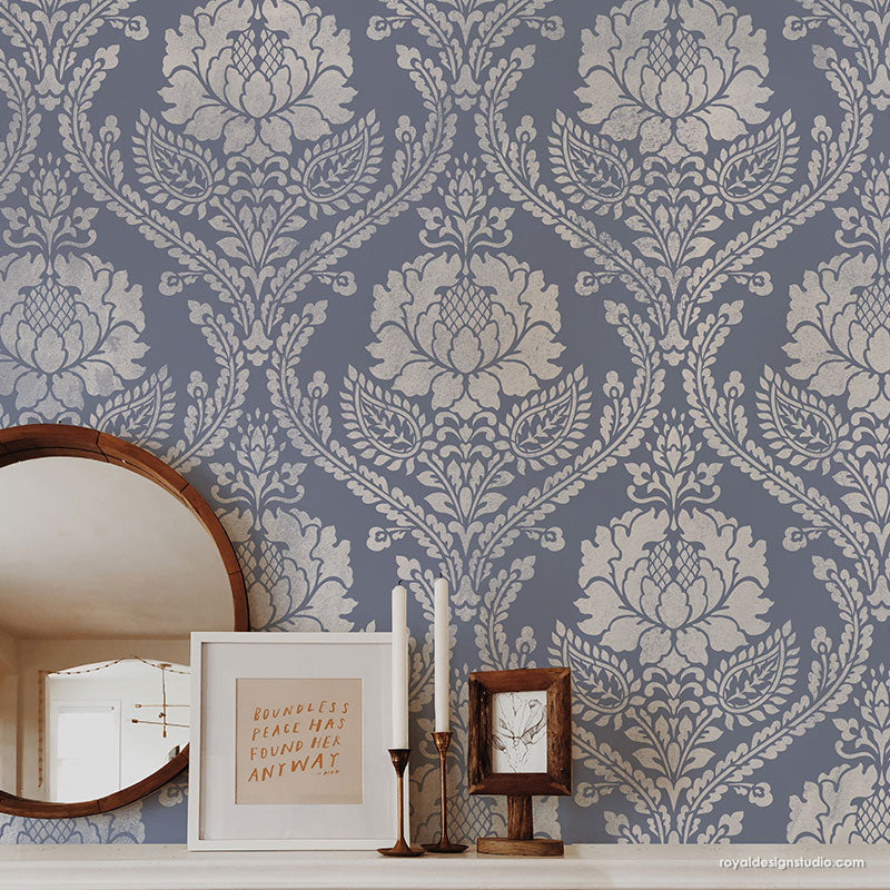 Windsor Damask Wall Stencil - Reusable DIY Painting Template for Home Decor, Accent Walls & Furniture - Perfect for Bedroom, Living Room & Office Design