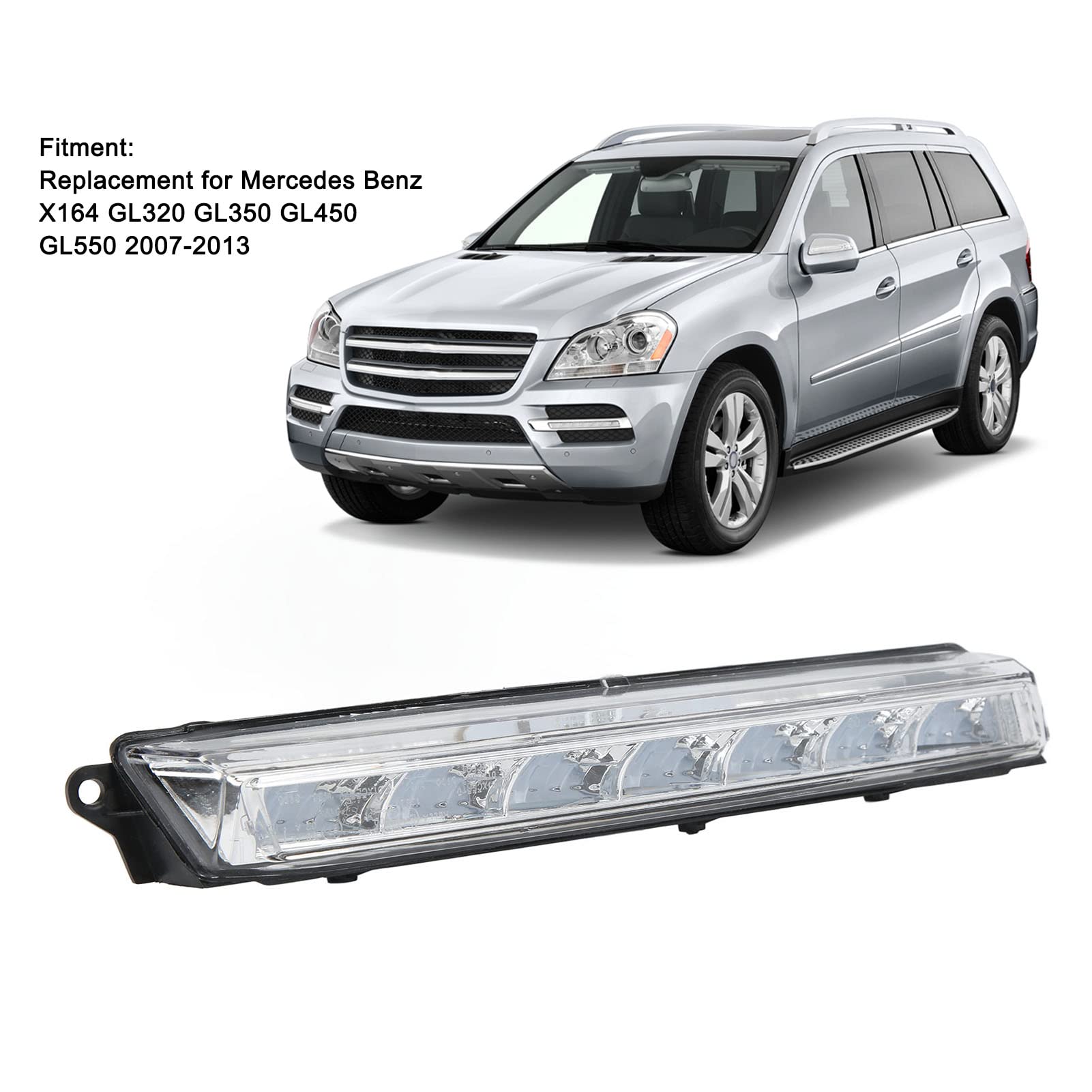Waterproof LED DRL Daytime Running Lights & Fog Light Strips - Compatible with Mercedes X164 GL320 GL350 GL450 GL550 (2007-2013 Models) - Left Side Replacement - Perfect for Night Driving & Off-Road Adventures