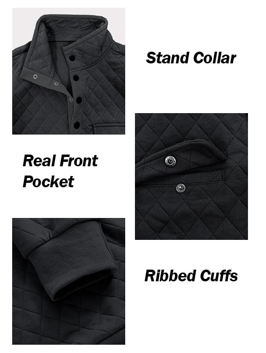 PLEPAN Men's Quilted Sweatshirt - Long Sleeve Casual Stand Collar 1/4 Zip Pullover for Men | Warm Winter Layering & Outdoor Activities