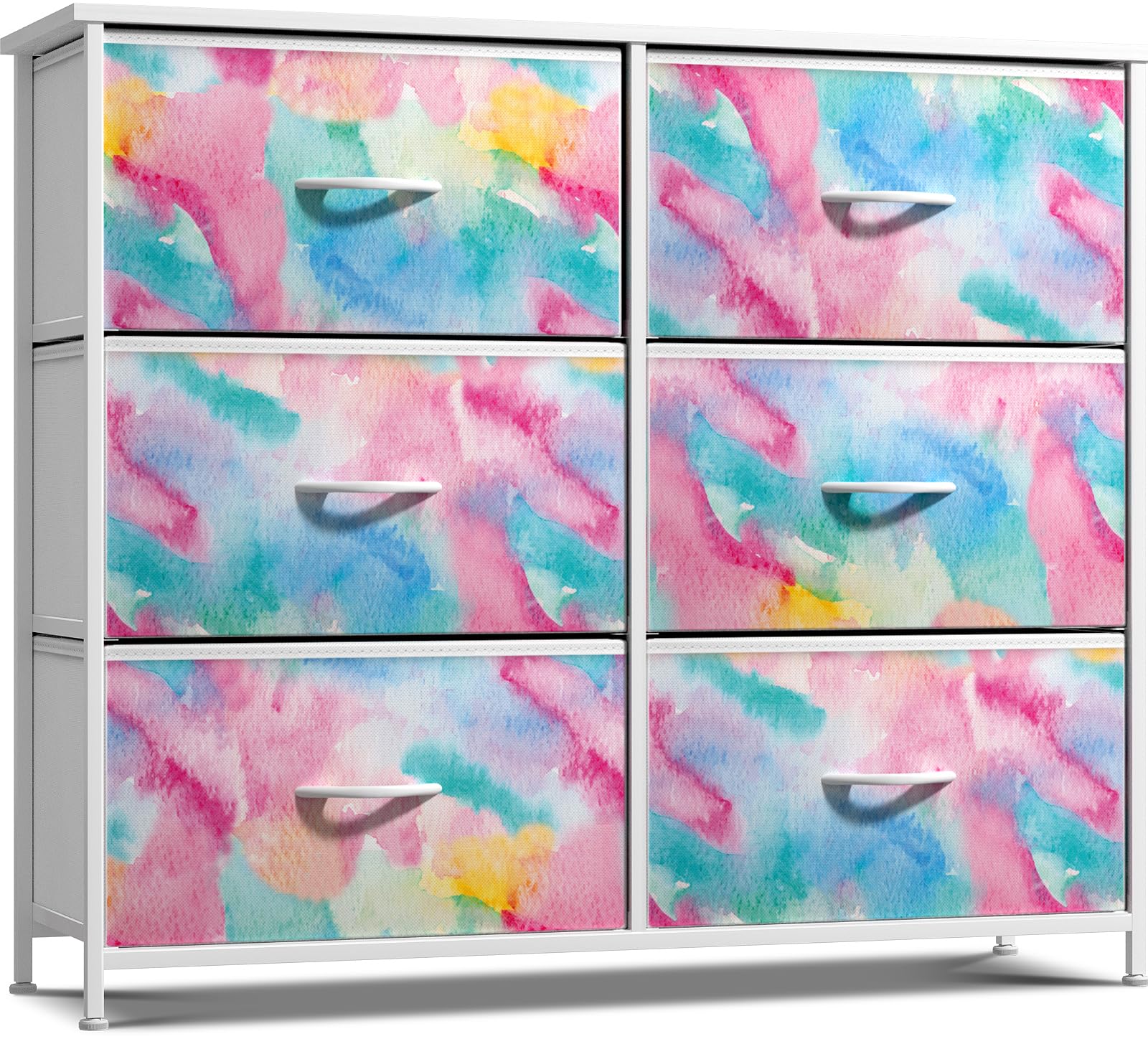 Sorbus 6-Drawer Kids Dresser Organizer with Steel Frame & Wood Top - Tie-Dye Fabric Storage Bins for Clothes, Toys & Nursery Essentials - Perfect for Bedroom, Nursery, Closet & Small Spaces - Sturdy & Stylish Kids Furniture for Organization & Decor