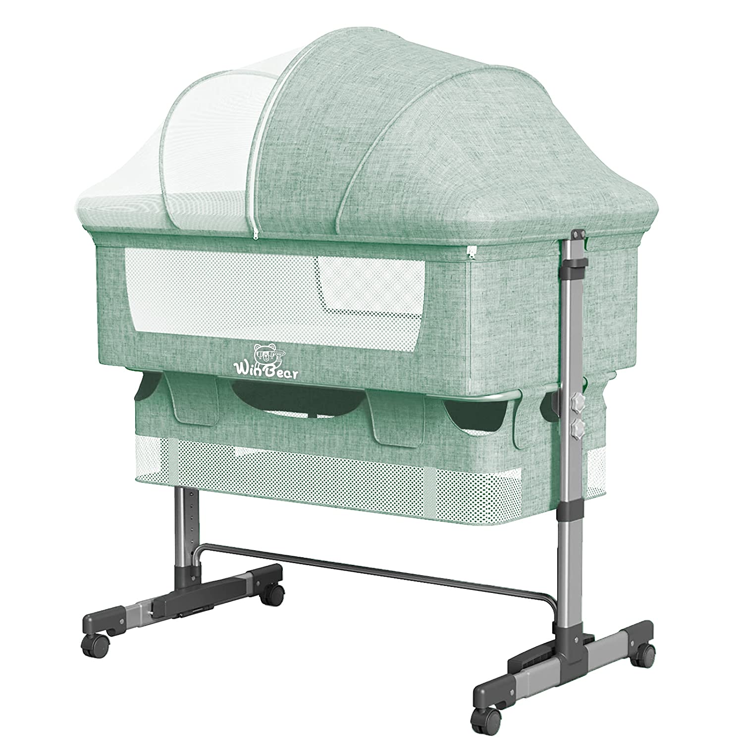 Portable Foldable Baby Bassinet with Mosquito Net - Adjustable Bedside Sleeper for Newborns & Infants, Includes Storage Bag, Comfortable Mattress & Lockable Wheels (Green) - Perfect for Nursery, Bedroom & Travel