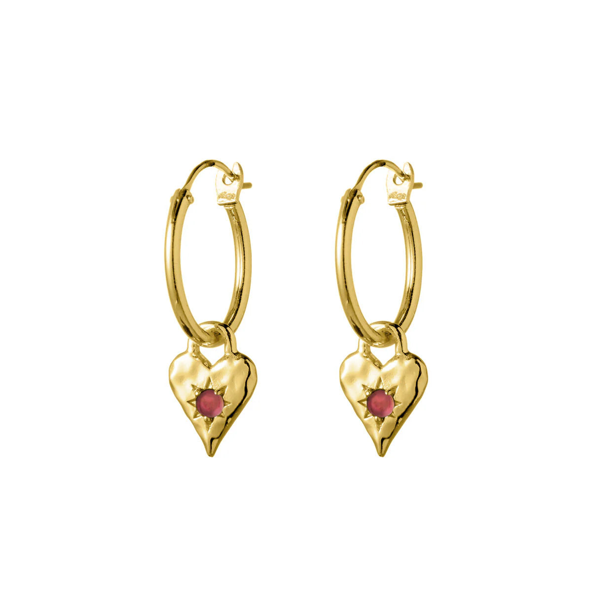 14K Gold Love Heart Garnet Hoop Earrings for Women - Romantic Gift for Valentine's Day, Anniversary & Special Occasions