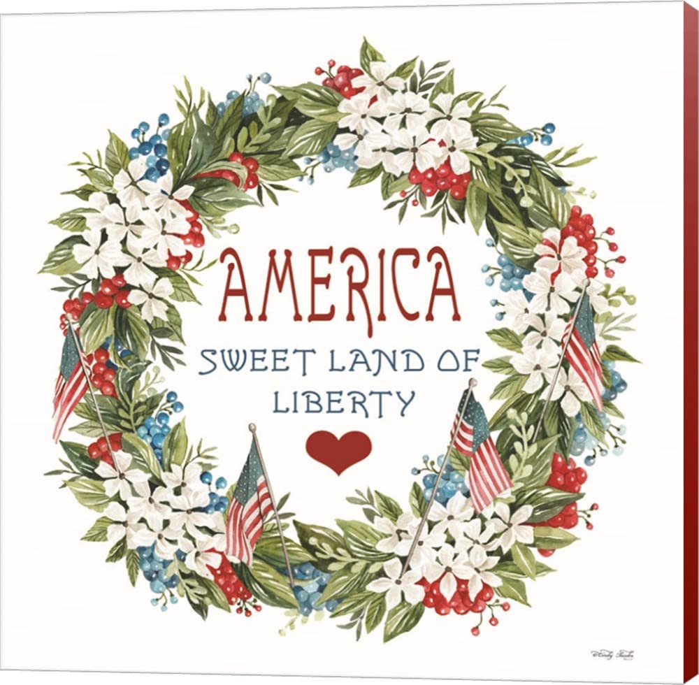 Cindy Jacobs American Wreath Canvas Wall Art - 12x12 Inch Museum Wrapped Painting with Colonial Red Sides - Perfect for Living Room, Bedroom & Office Decor