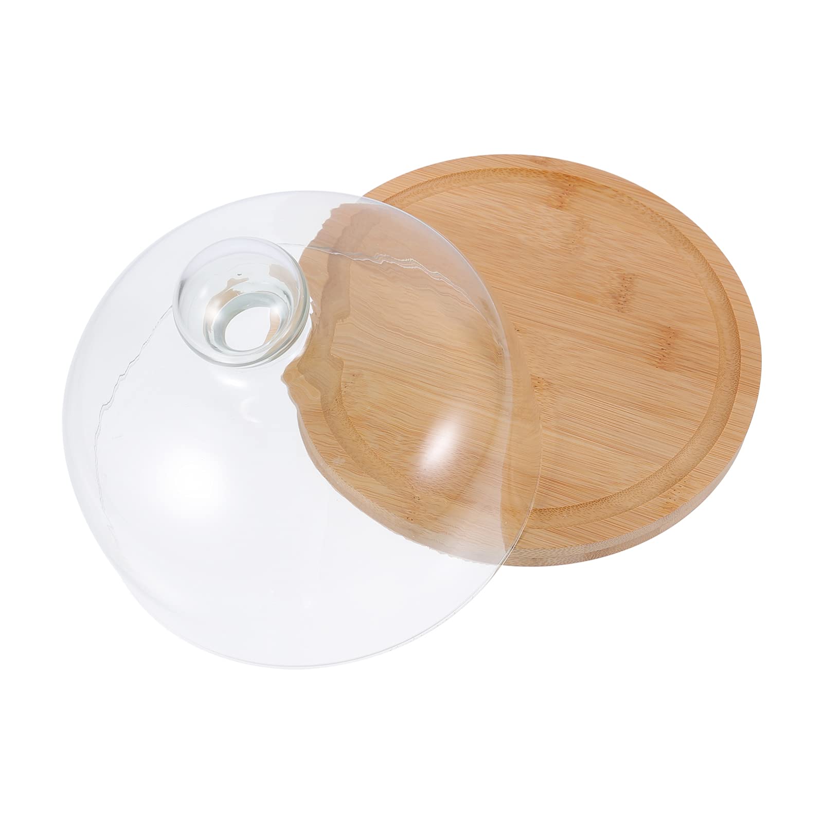 Elegant Cabilock Cake Stand with Dome Cover - Wood Base Dessert Cloche for Wedding, Birthday Party & Special Events - Perfect for Cupcake Display, Dessert Serving & Decorative Centerpiece (S Khaki)