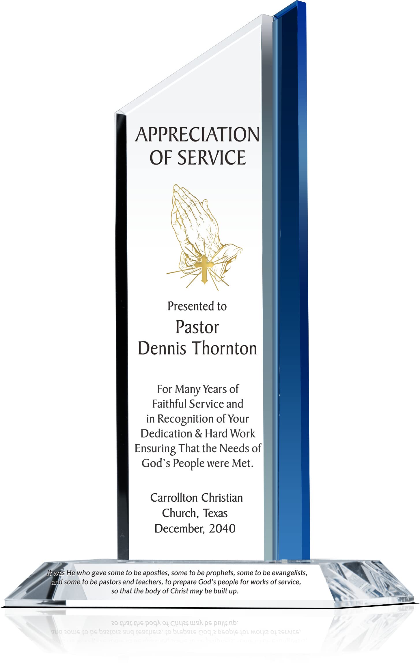 Personalized Crystal Gift Plaque for Pastor Appreciation - Custom Engraved with Name & Church - 10 Inch Minister Appreciation Gift for Priest, Clergy or Religious Leader - Perfect for Ordination, Retirement & Church Anniversary Celebrations