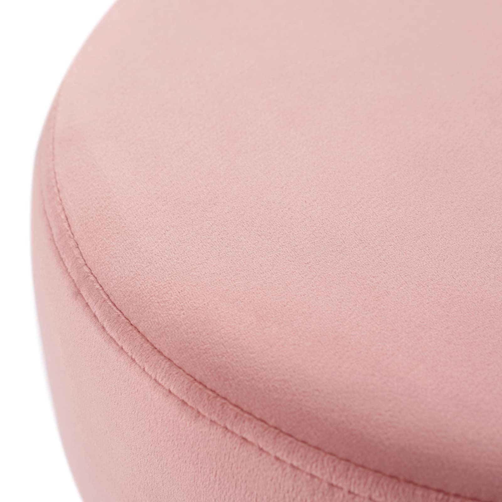 DUHOME Velvet Ottoman Stool - Modern Makeup Vanity Stool with Round Metal Base, Furry Accent Stool in Pink | Perfect for Bedroom, Dressing Room & Contemporary Home Decor