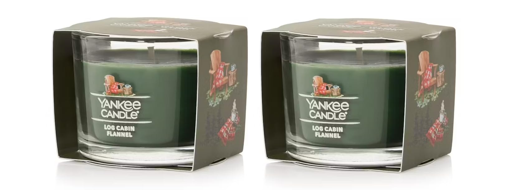 Yankee Candle Log Cabin Flannel Scented Mini Candles - 2 Pack (1.3oz Each) | Cozy Home Fragrance for Winter Nights & Cabin Decor