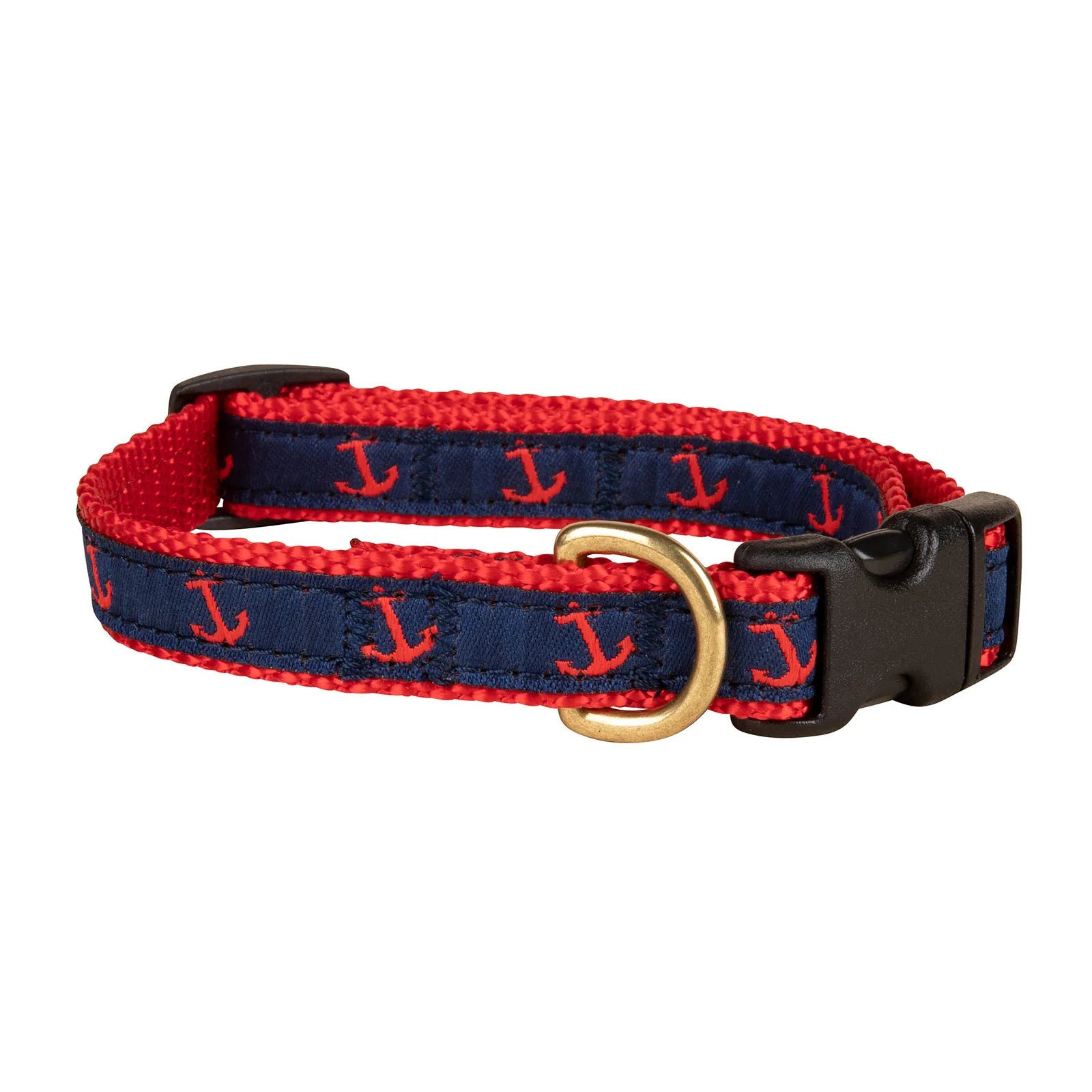 Premium Navy & Red Anchor Pattern Dog Collar - Adjustable Nylon Pet Collar for Small Medium Large Dogs - Perfect for Boating, Beach Walks & Outdoor Adventures