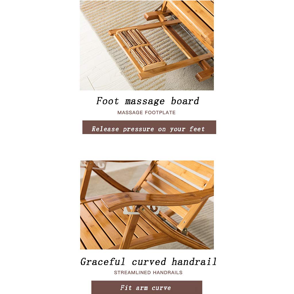 Premium Bamboo Rocking Chair with Foot Massage - Foldable, Adjustable & Portable Reclining Sun Lounger for Outdoor Relaxation, Backyard, Beach & Patio Use
