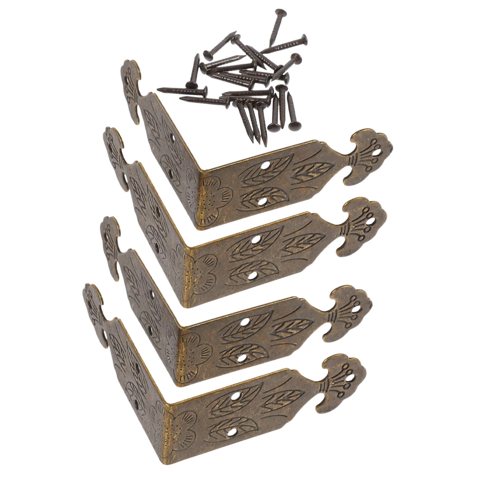 EXCEART 4 Sets Bronze Box Corner Protectors with Mini Hinges & Matching Screws - Jewelry Box Repair & Decorative Hardware for Wooden Chests, Cabinets & DIY Craft Projects