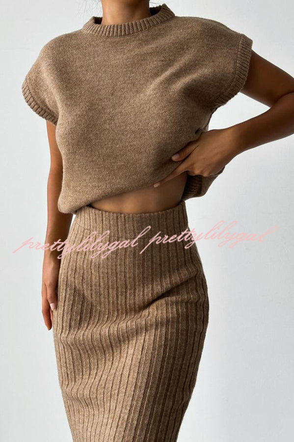 Triko Knit Short Sleeve Sweater & Stretch Ribbed Midi Skirt Set for Women | Casual Outfit for Spring & Fall | Perfect for Office, Date Night & Weekend Brunch
