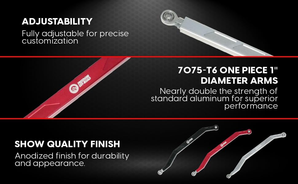 Freedom Off-Road Heavy Duty Polished Radius Rod Set (4-Piece) for 2017+ Polaris RZR - High Clearance Suspension Upgrade for Off-Roading, Dune Bashing & Trail Riding