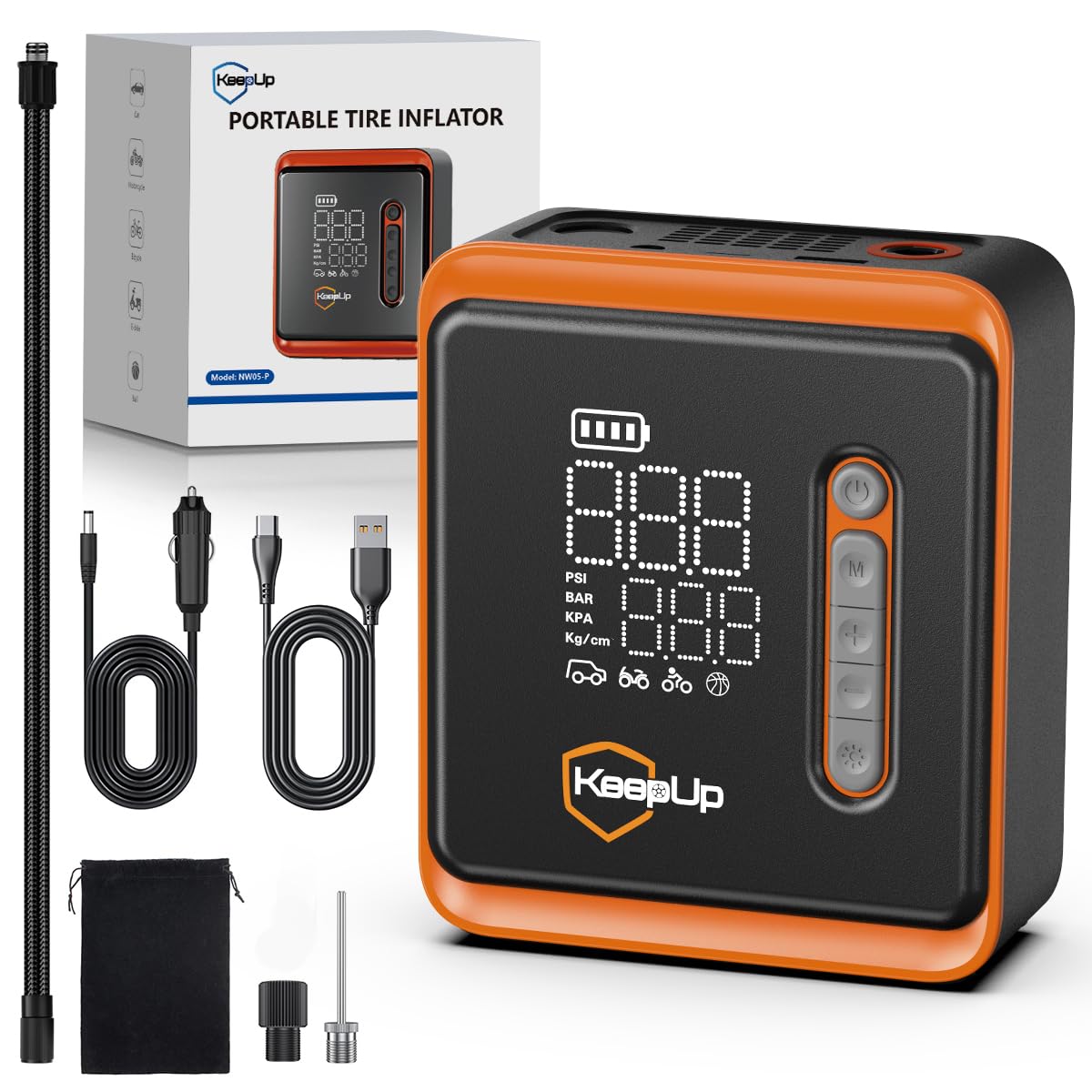 Portable Tire Inflator with 10000mAh Battery - 3X Faster Cordless Air Compressor (150PSI) for Cars, Bikes, Motorcycles & Sports Balls | Perfect for Road Trips, Emergency Flat Tires and Outdoor Activities