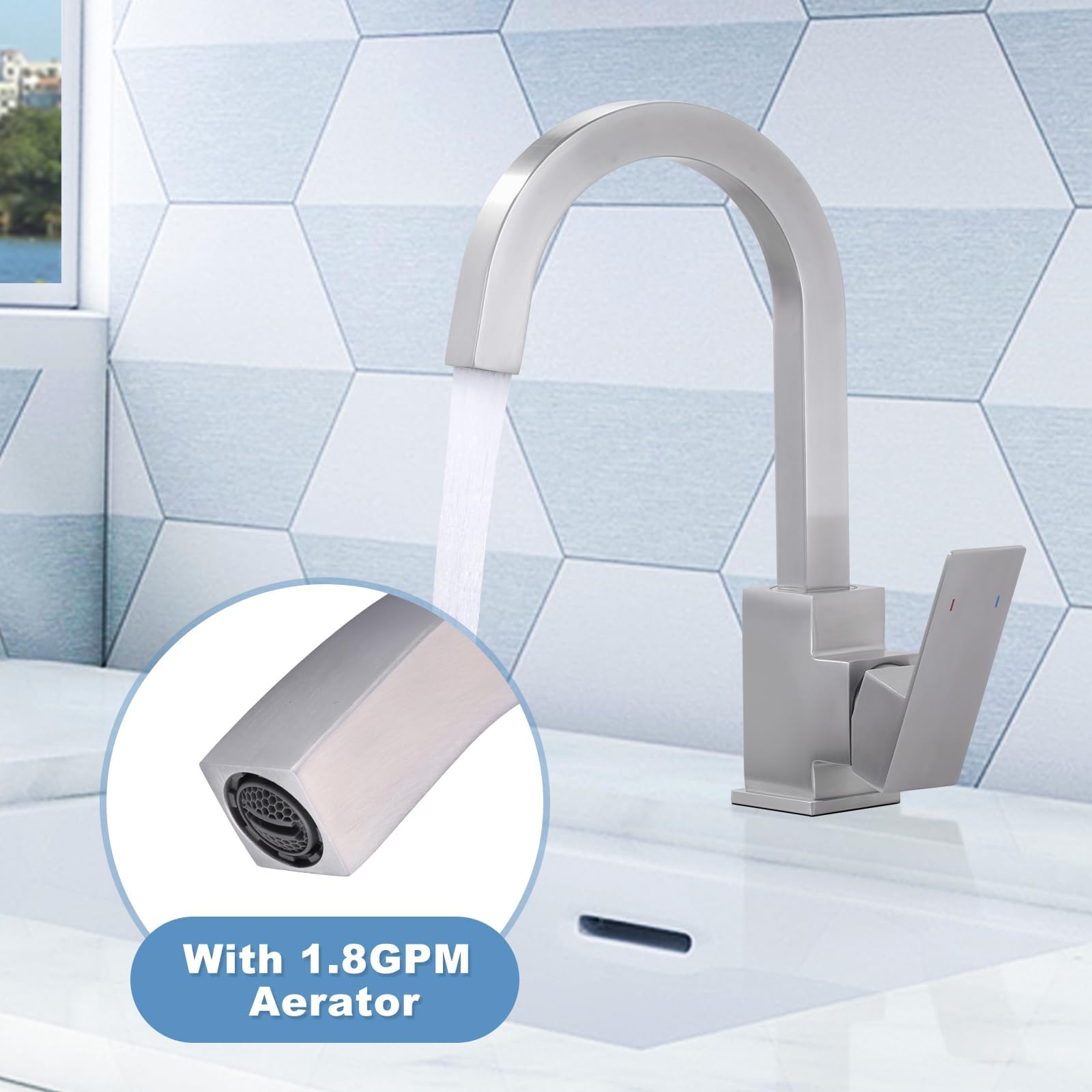 Stainless Steel Single Hole Bar Sink Faucet - Brushed Nickel Single Handle Kitchen Faucet for Bar, RV, Bathroom & Restroom Sinks | Perfect for Small Spaces & Compact Kitchens