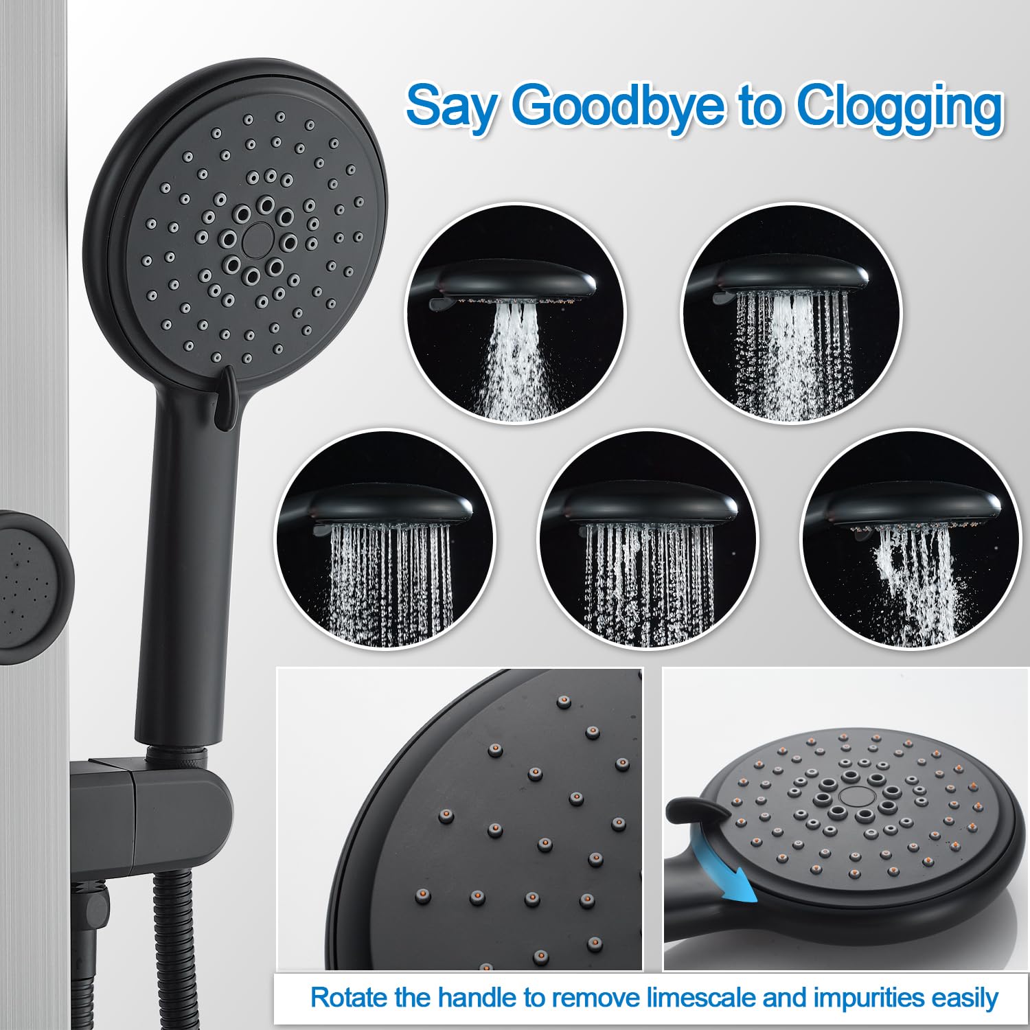 Premium Shower Panel Tower System with Adjustable Rainfall Shower Head, 6 Body Massage Jets & 5-Function Handheld Shower - Brushed Stainless Steel for Luxury Spa Experience at Home